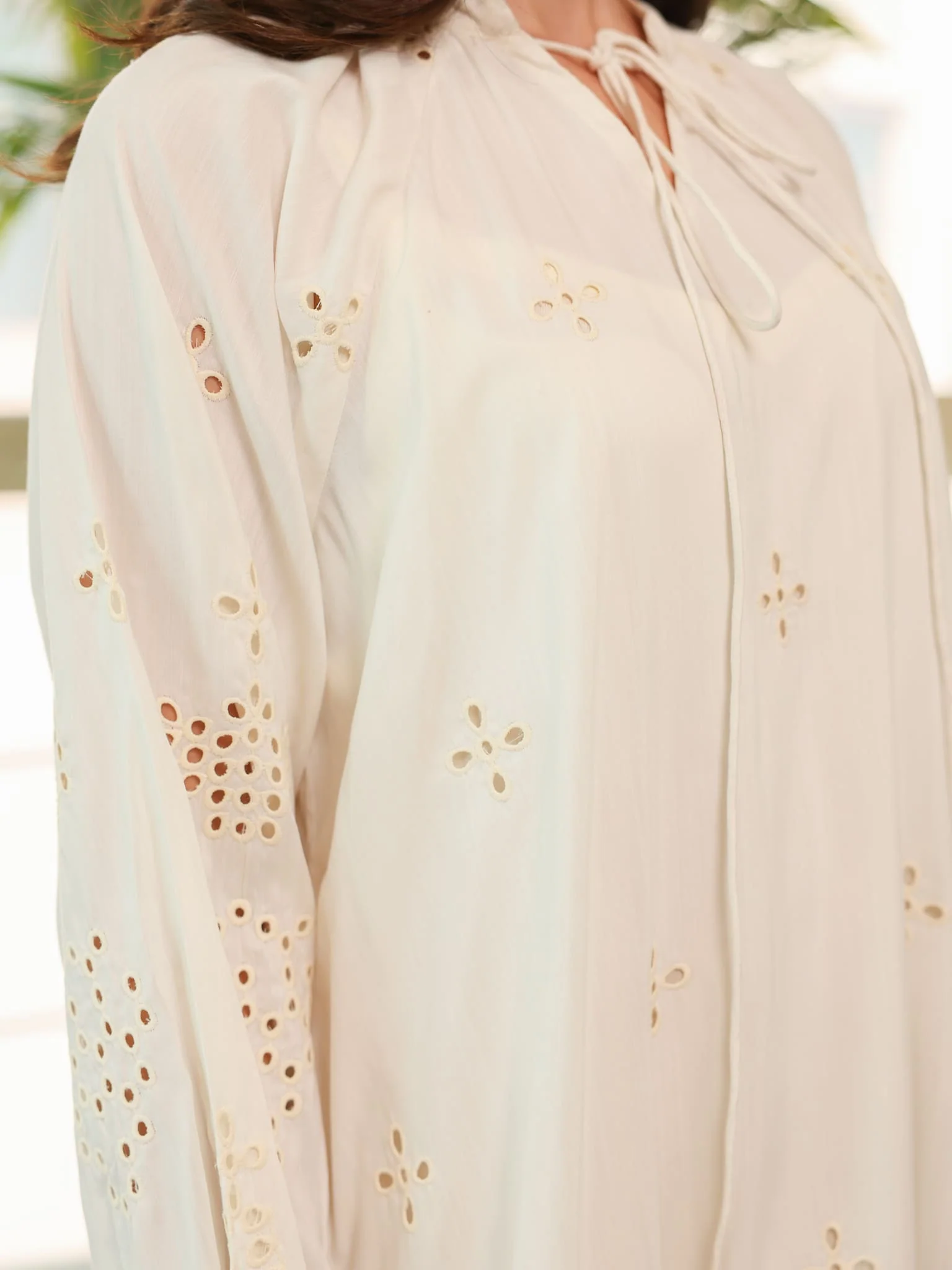 Dovia Off White Cutwork Long Dress - Image 3