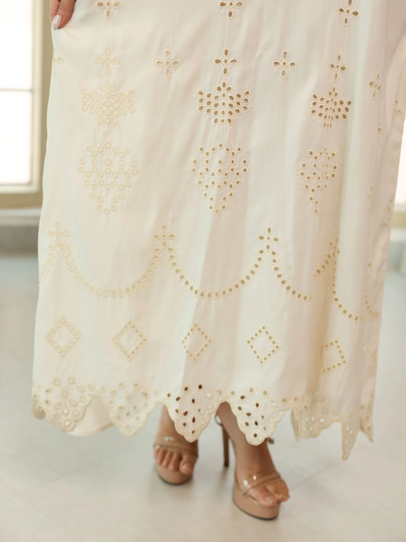 Dovia Off White Cutwork Long Dress - Image 4