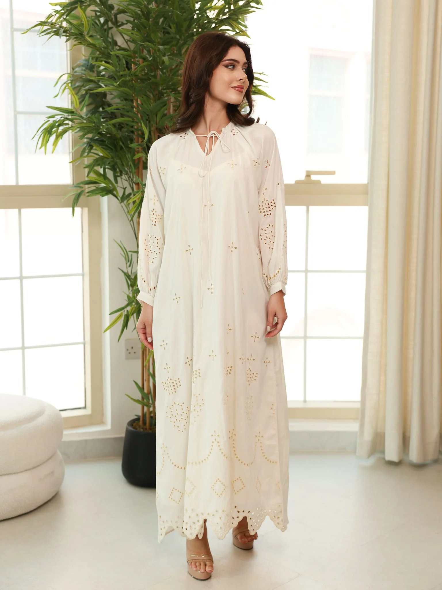 Dovia Off White Cutwork Long Dress - Image 5