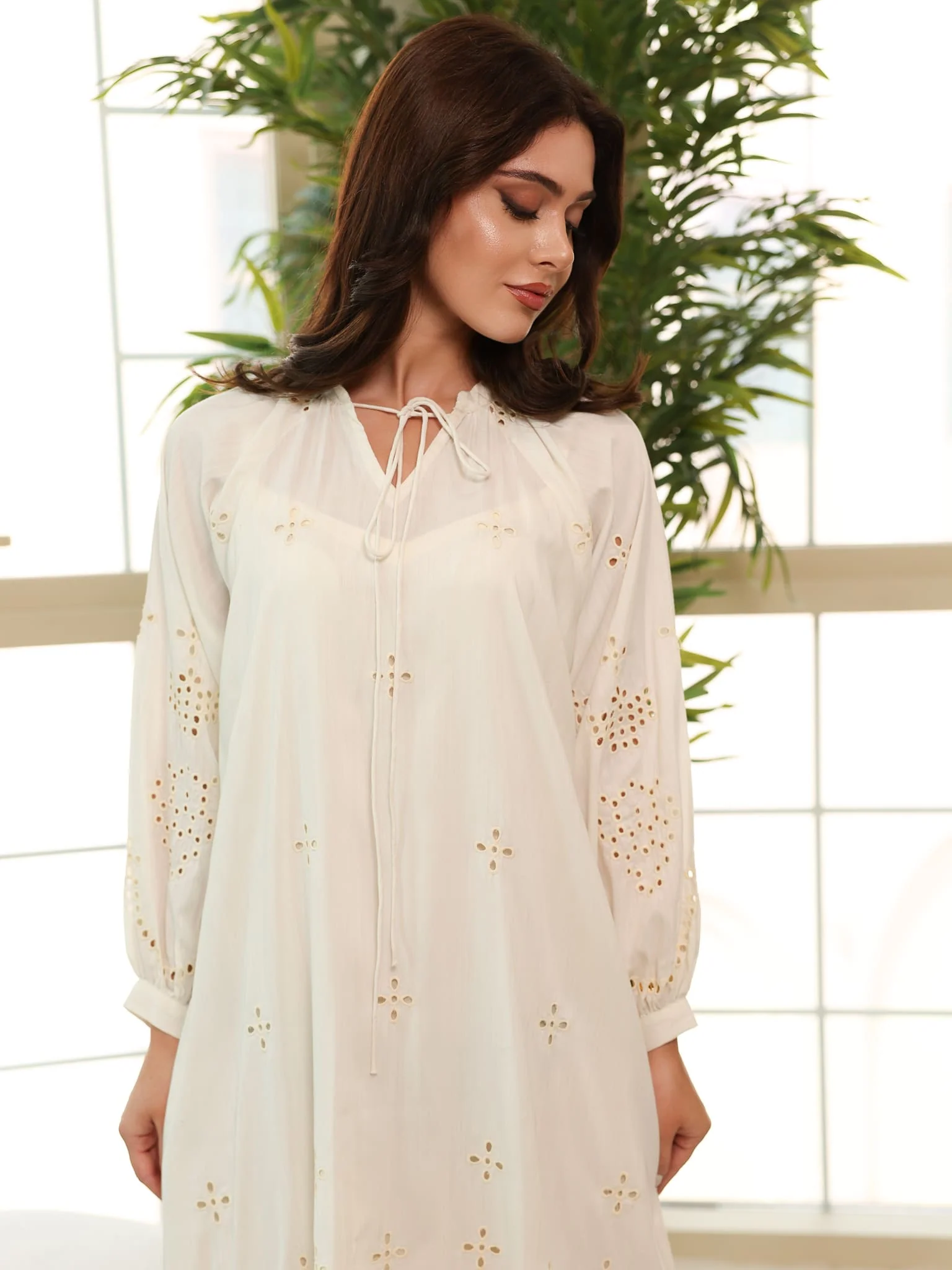 Dovia Off White Cutwork Long Dress - Image 6