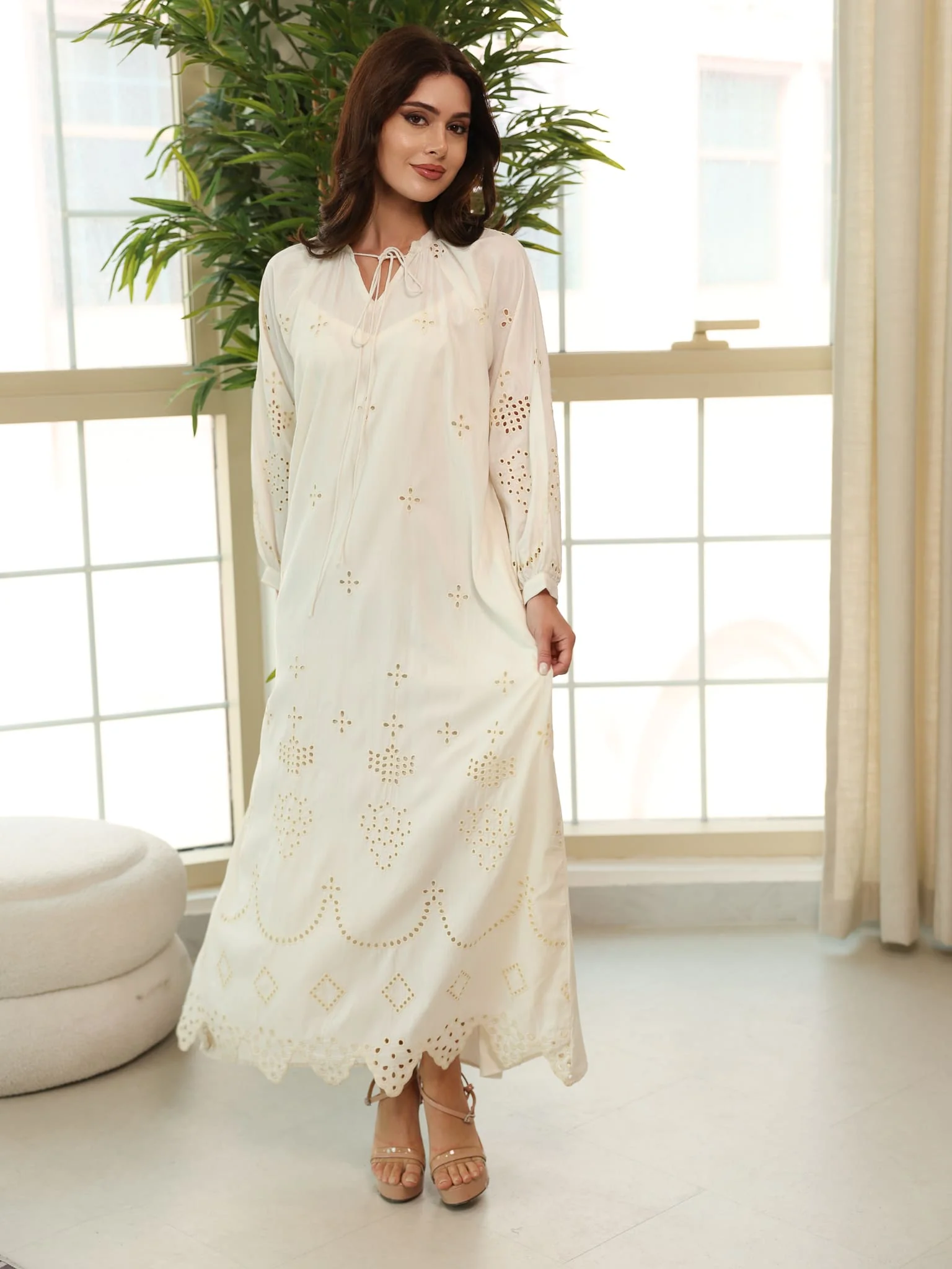 Dovia Off White Cutwork Long Dress - Image 8