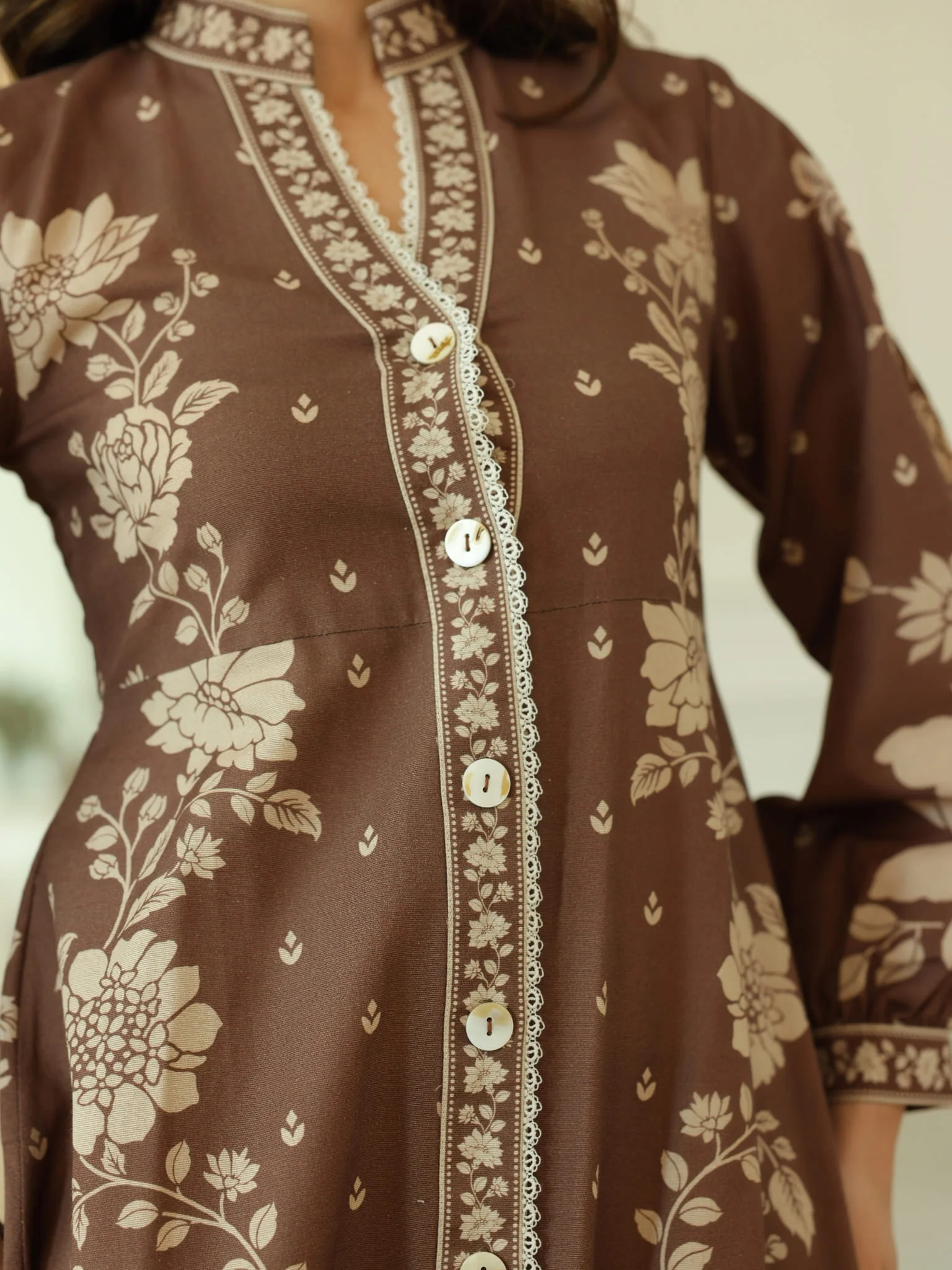 Ebony Brown Long Floral Dress - Image 2