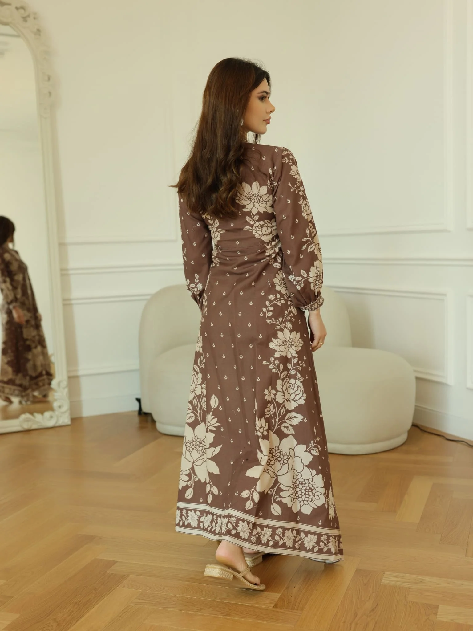 Ebony Brown Long Floral Dress - Image 3