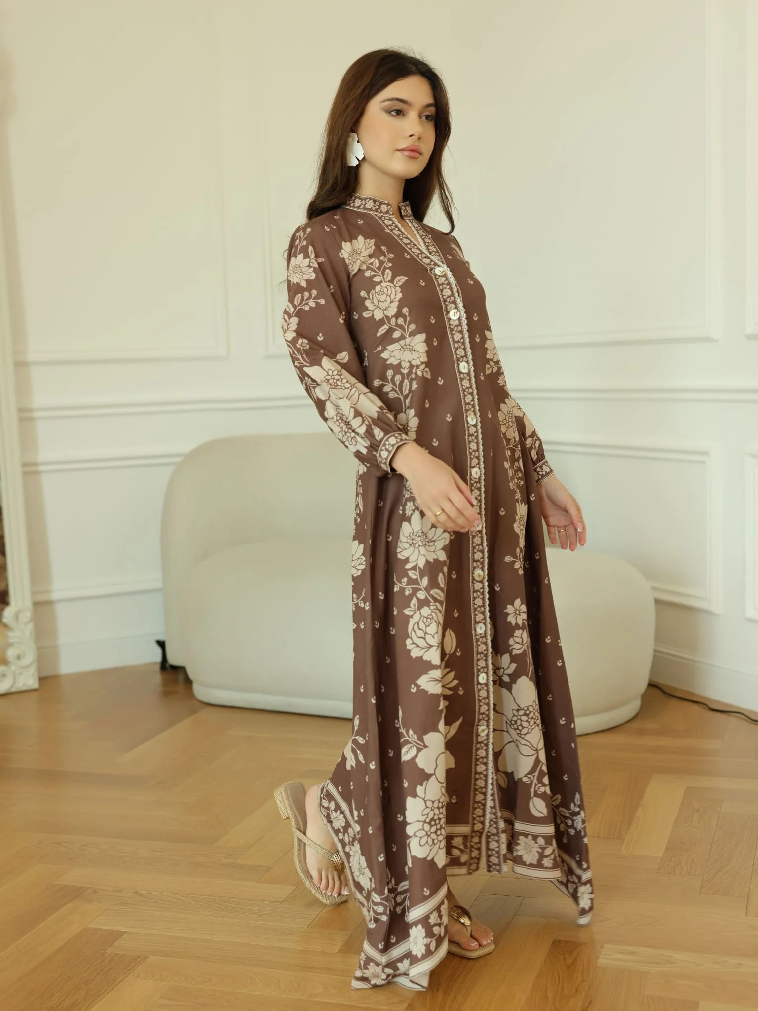 Ebony Brown Long Floral Dress - Image 4