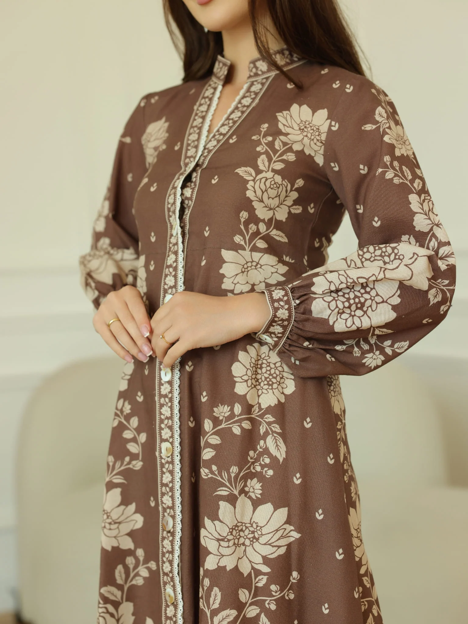 Ebony Brown Long Floral Dress - Image 5