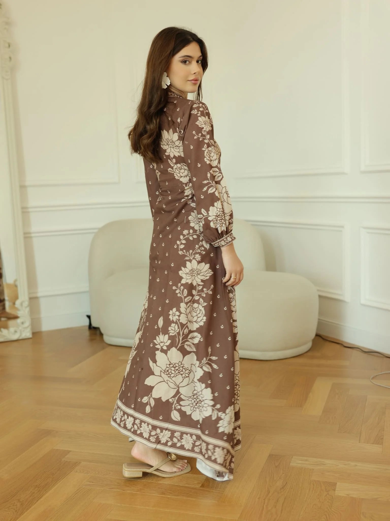 Ebony Brown Long Floral Dress - Image 6