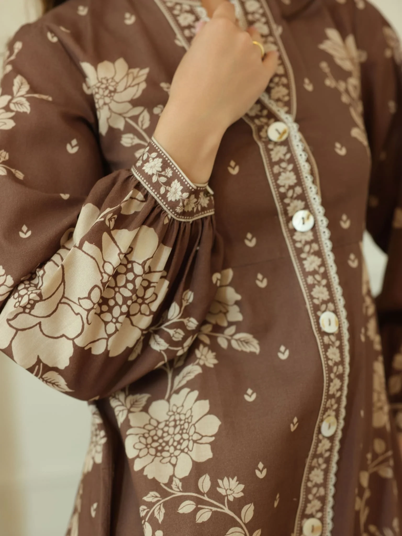 Ebony Brown Long Floral Dress - Image 9