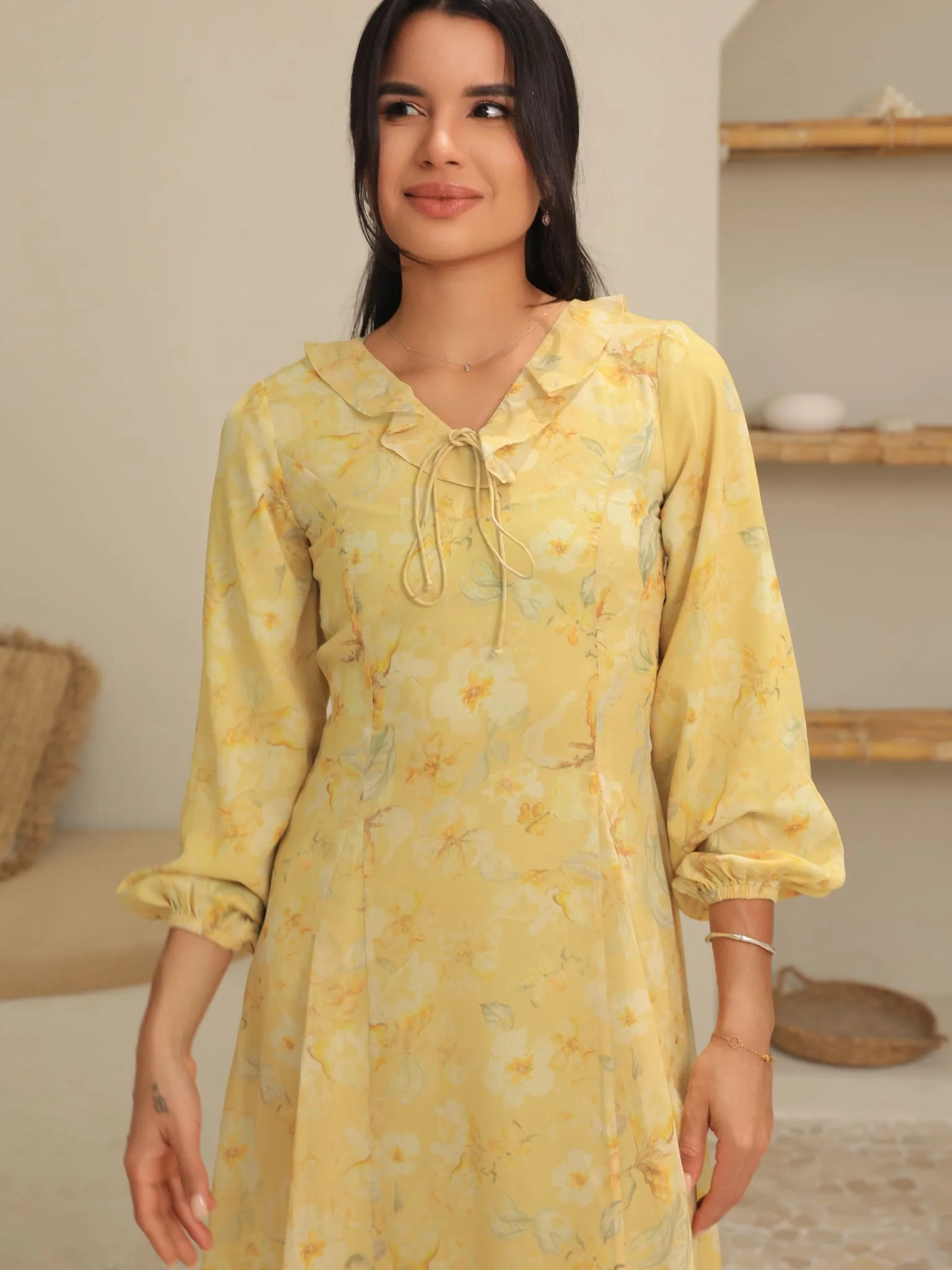 Elaine Butter Floral Panel Dress - Image 8