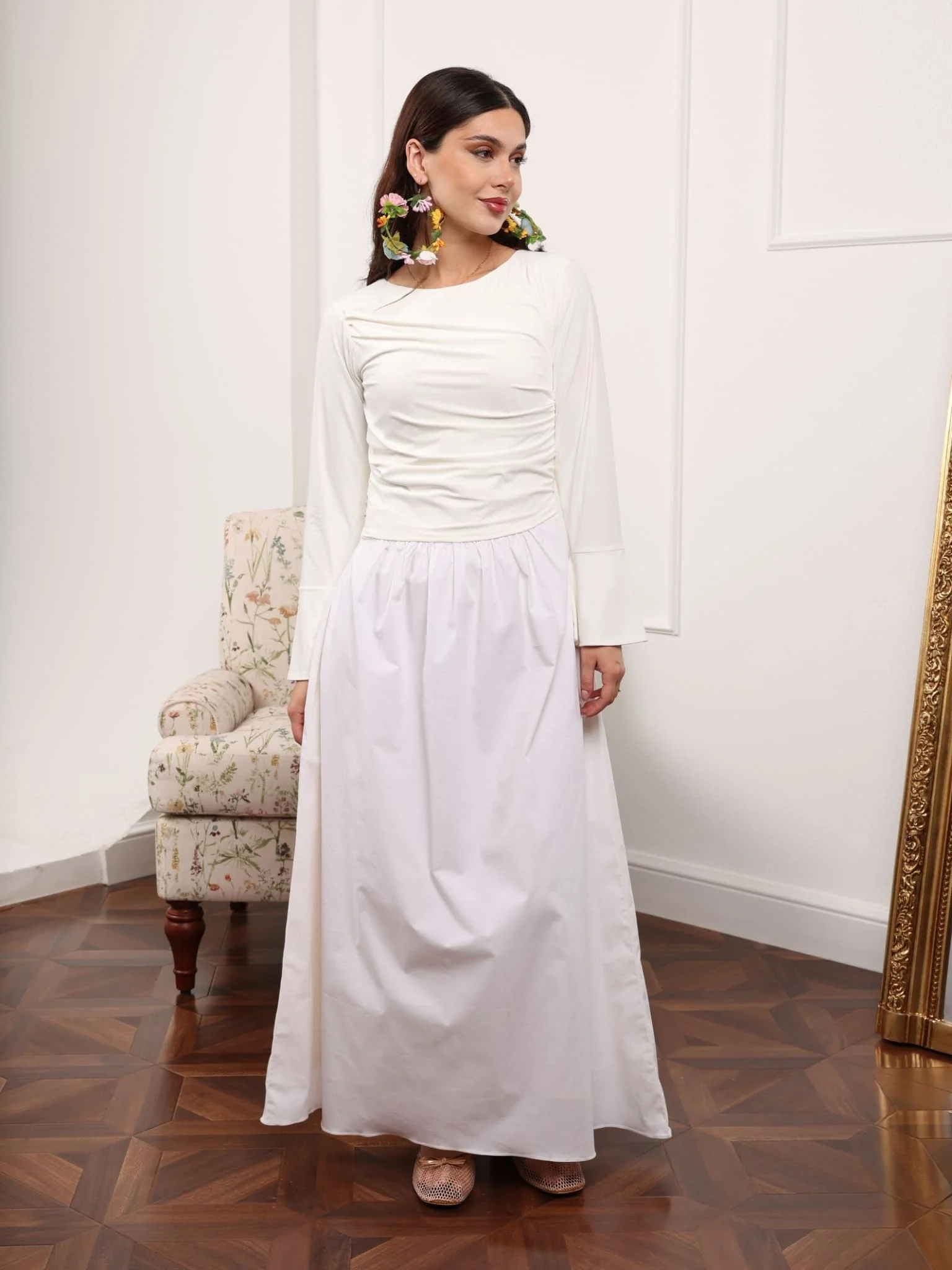 Eliza White Cotton Jersey Dress - Image 6