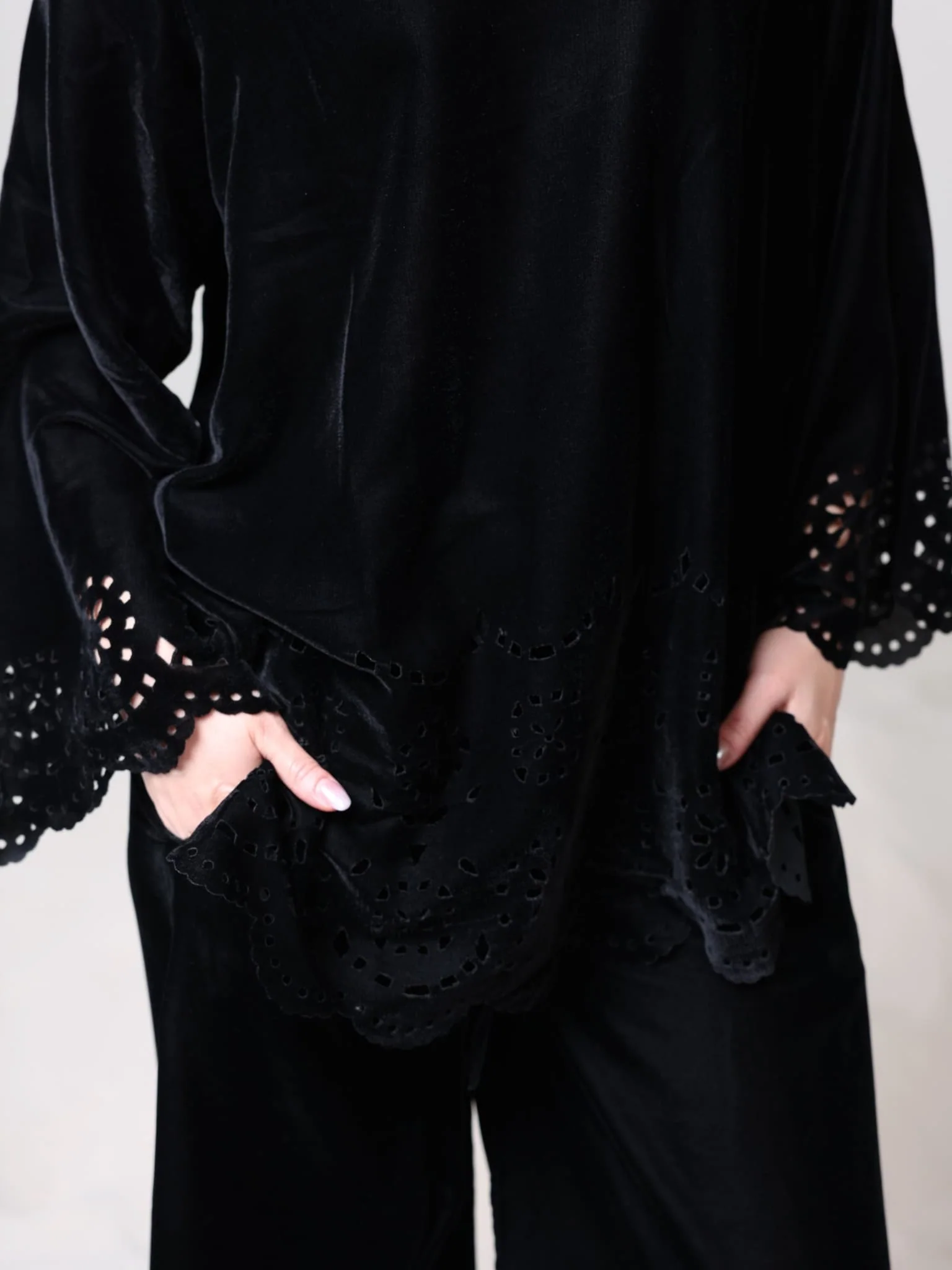 Eloise Black Velvet Cut Work Co Ord Set - Image 2