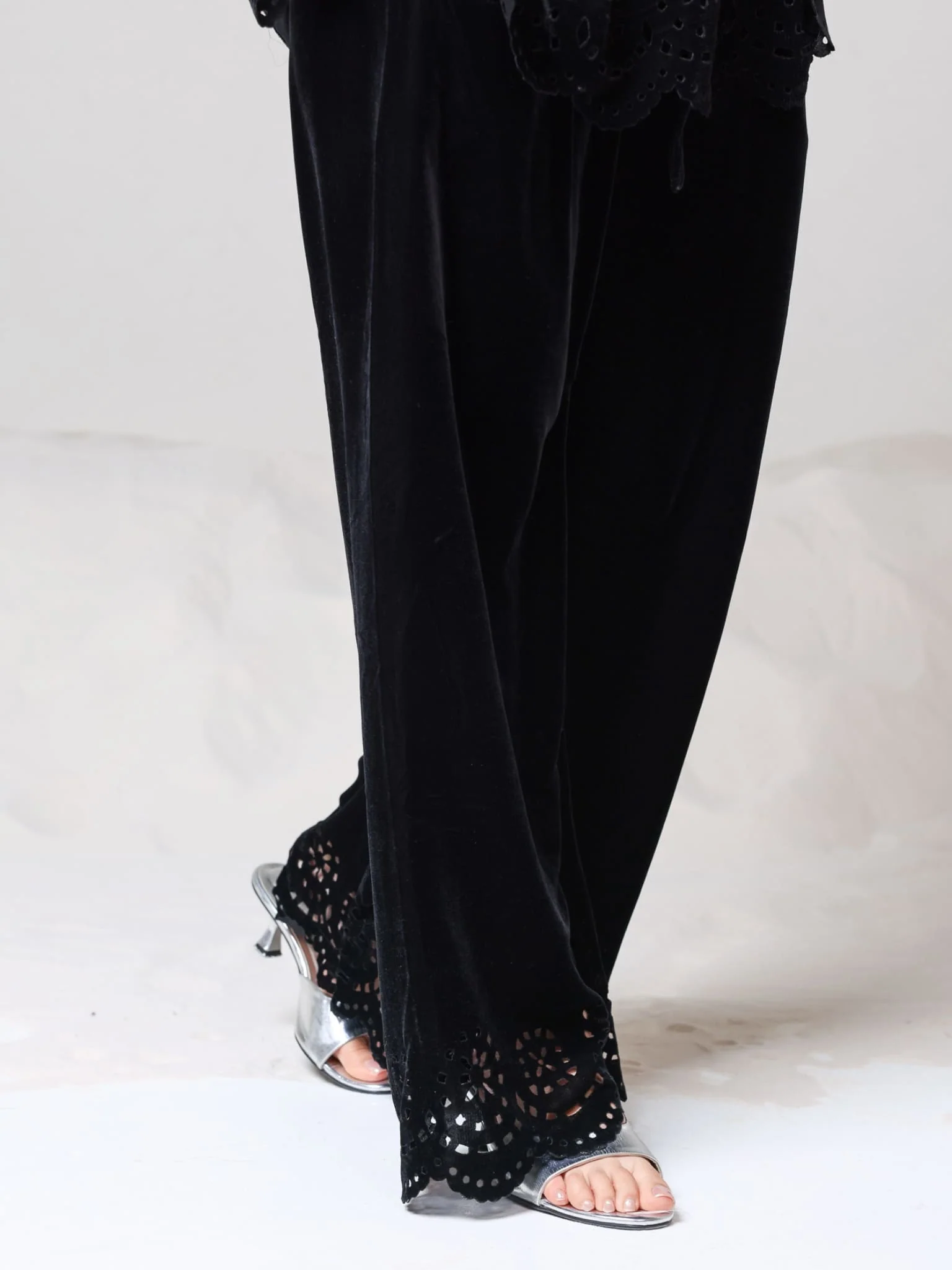 Eloise Black Velvet Cut Work Co Ord Set - Image 4
