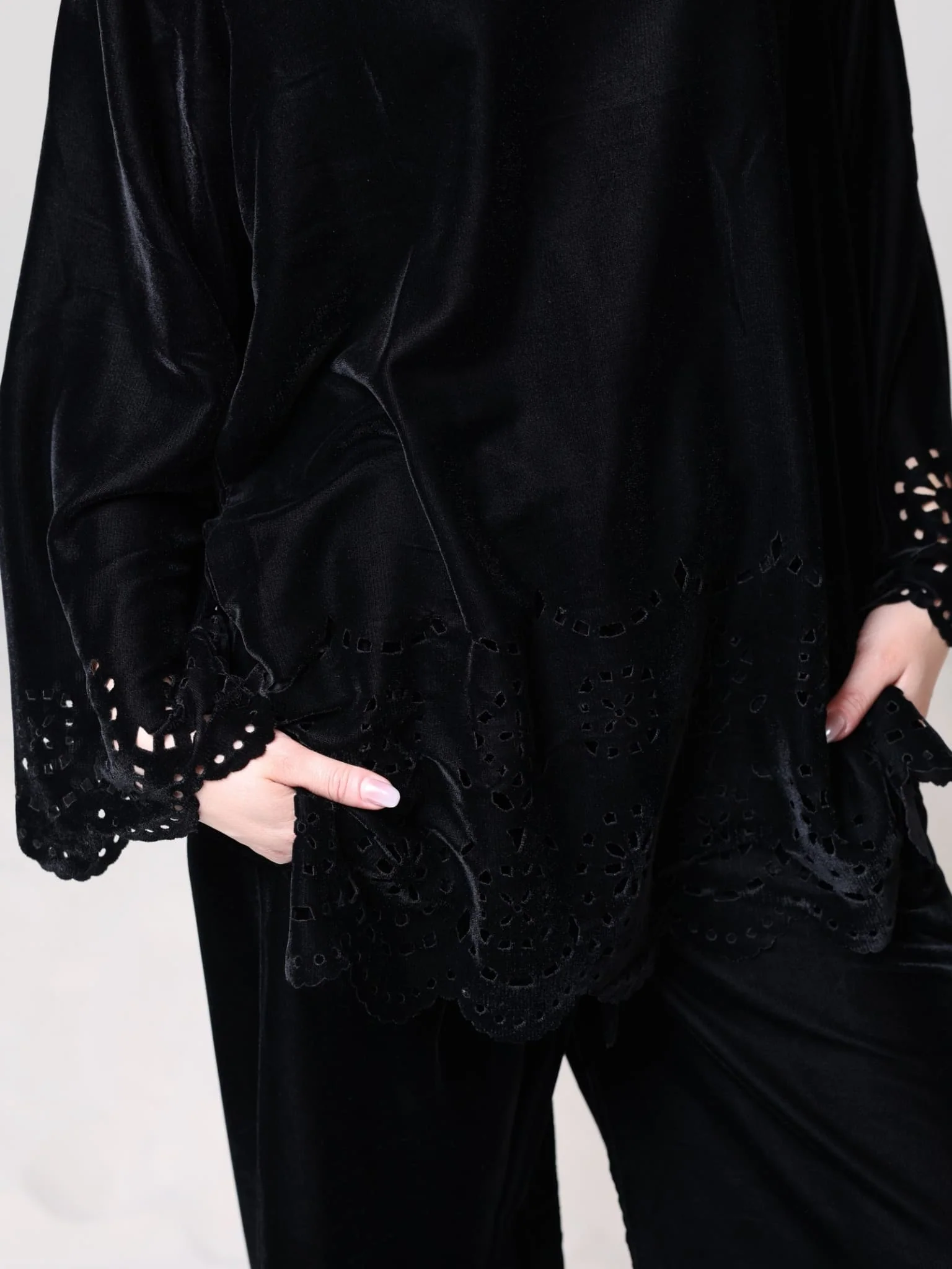 Eloise Black Velvet Cut Work Co Ord Set - Image 6