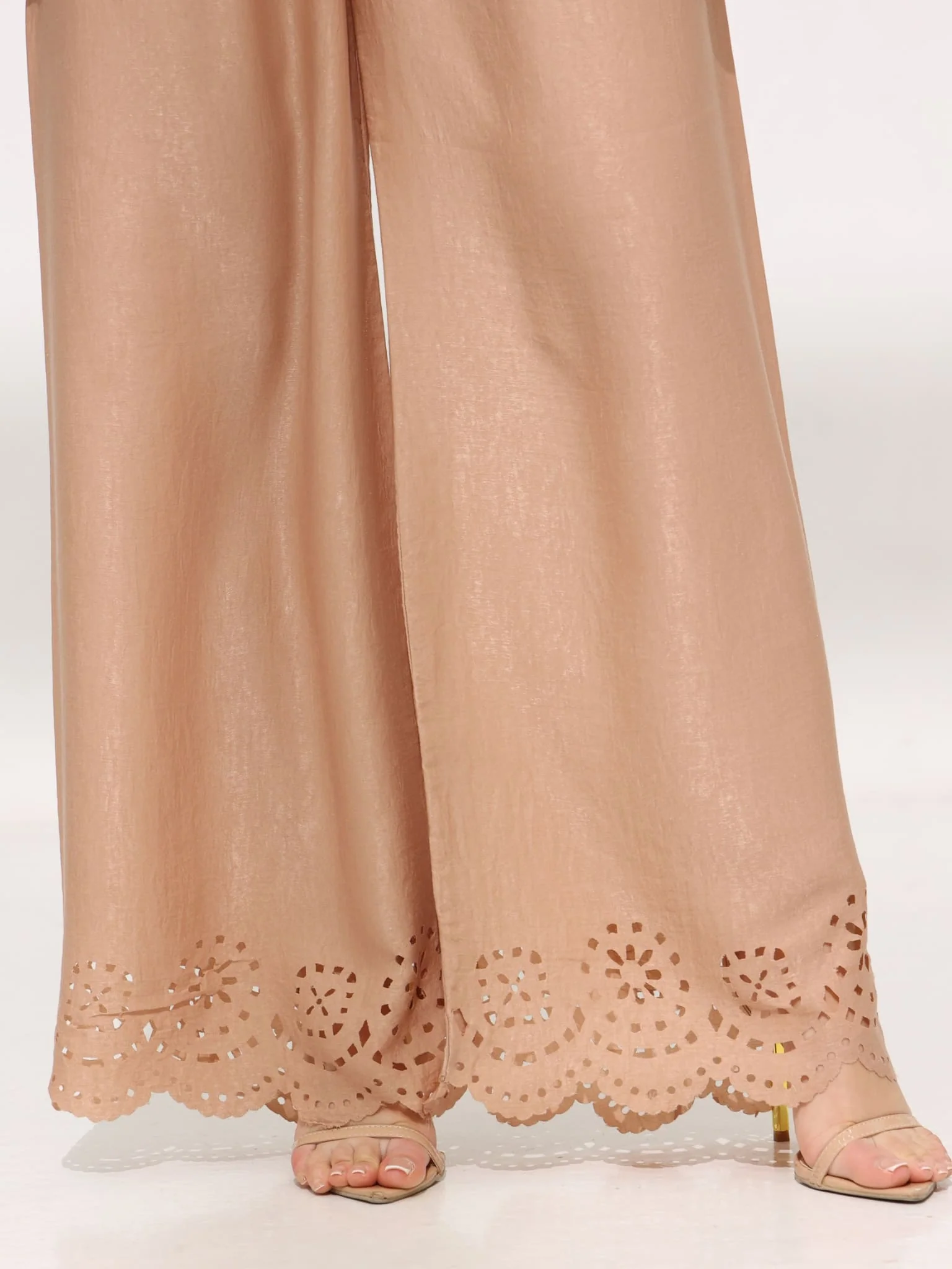 Eloise Soft Silk Beige Cutwork Pants - Image 2
