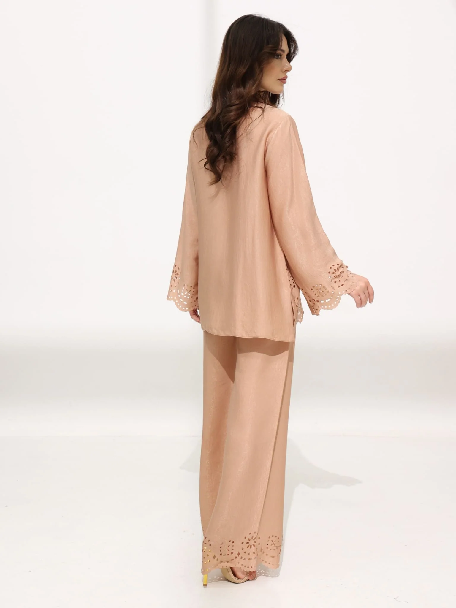 Eloise Soft Silk Beige Cutwork Pants - Image 3
