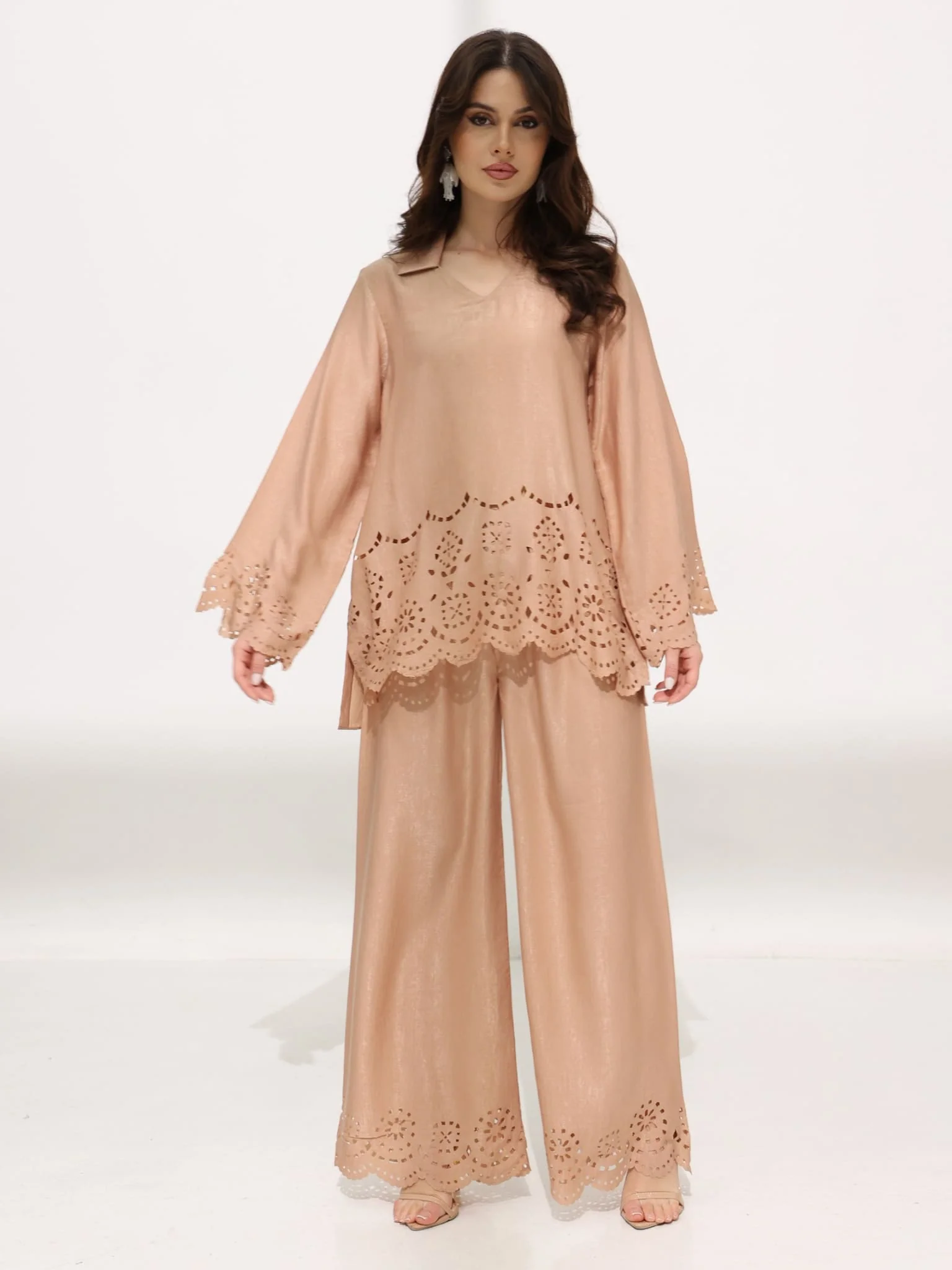 Eloise Soft Silk Beige Cutwork Pants - Image 4