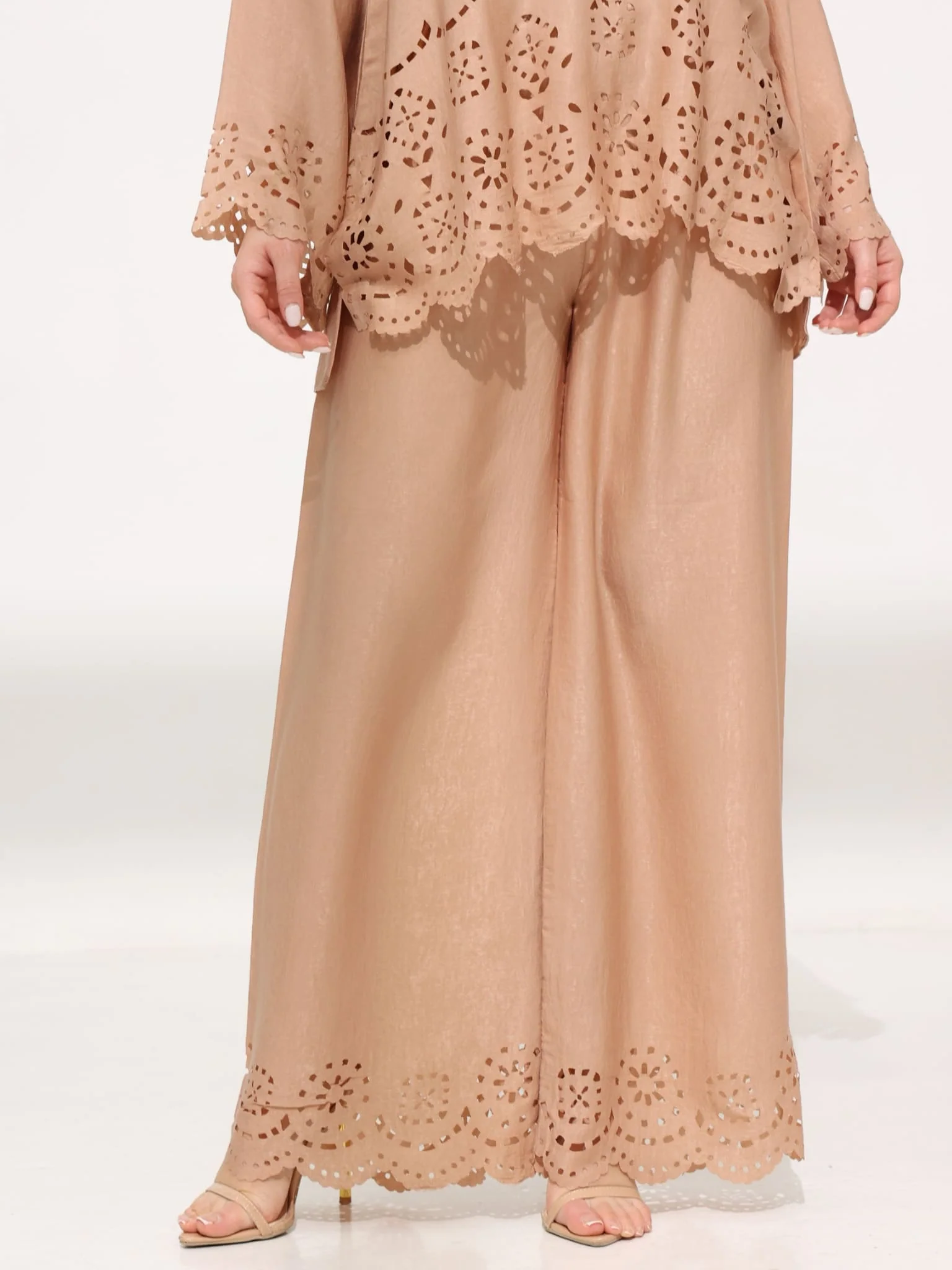 Eloise Soft Silk Beige Cutwork Pants - Image 5