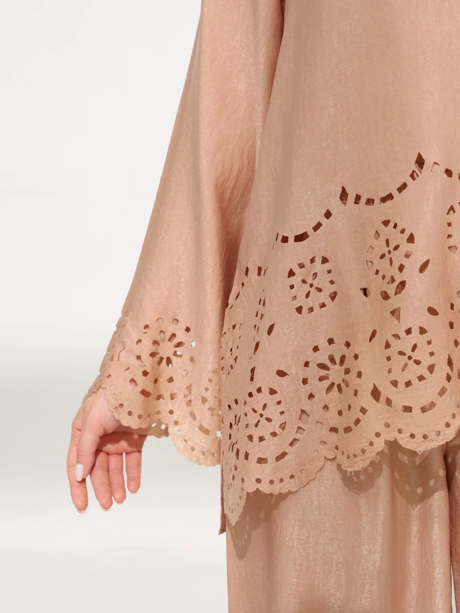 Eloise Soft Silk Beige Cutwork Shirt - Image 2