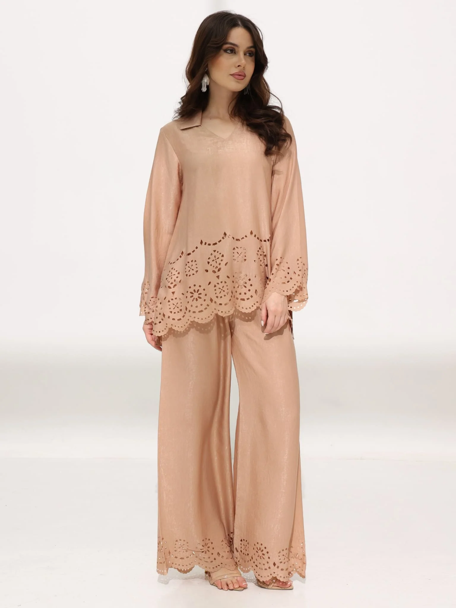 Eloise Soft Silk Beige Cutwork Shirt - Image 6