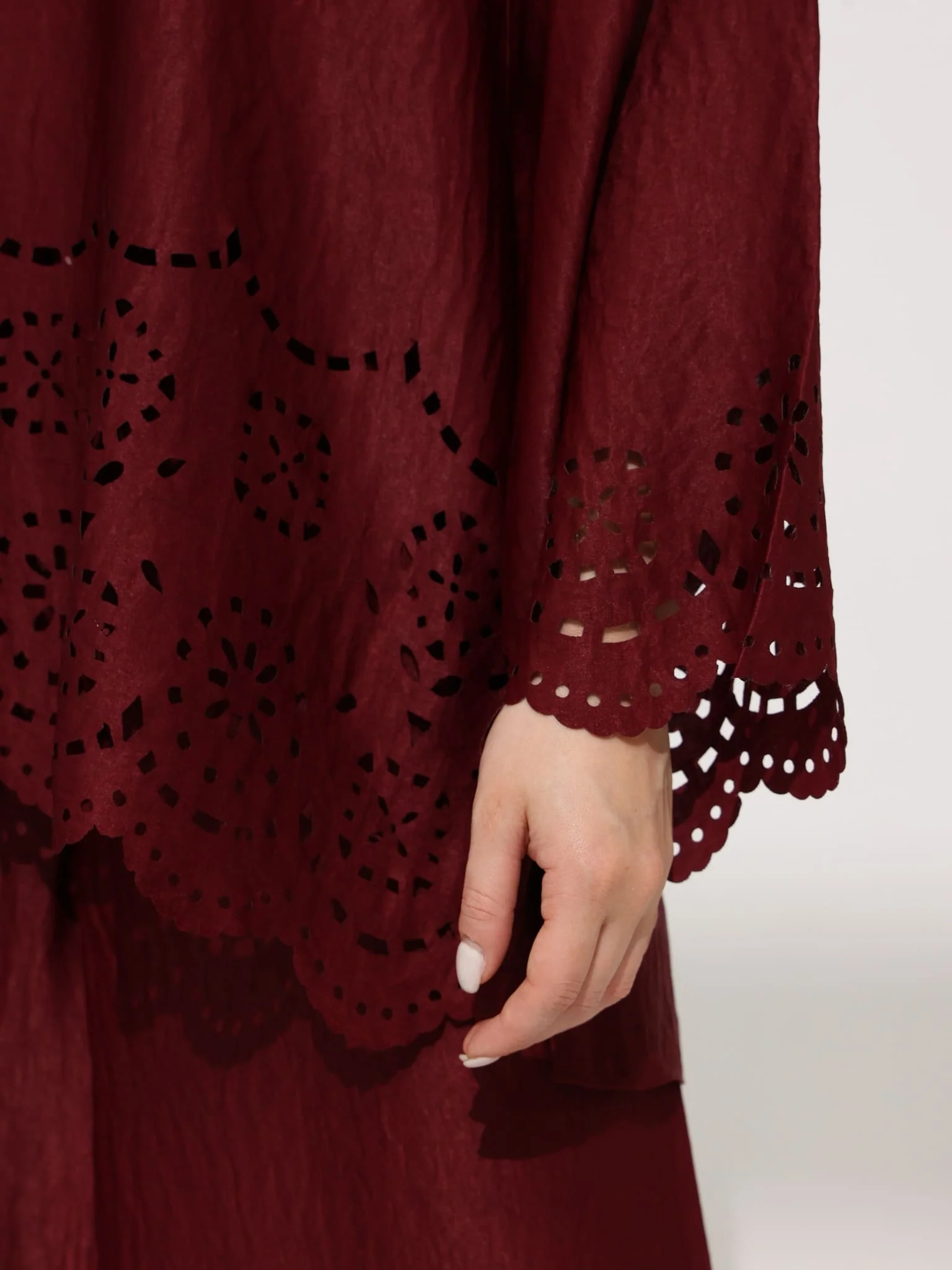 Eloise Soft Silk Maroon Cutwork Shirt - Image 2