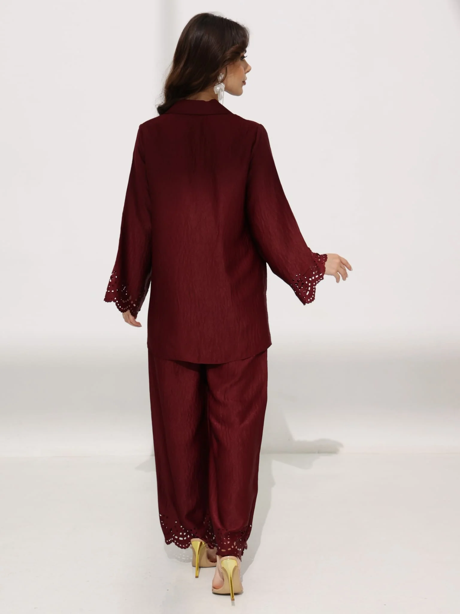 Eloise Soft Silk Maroon Cutwork Shirt - Image 5