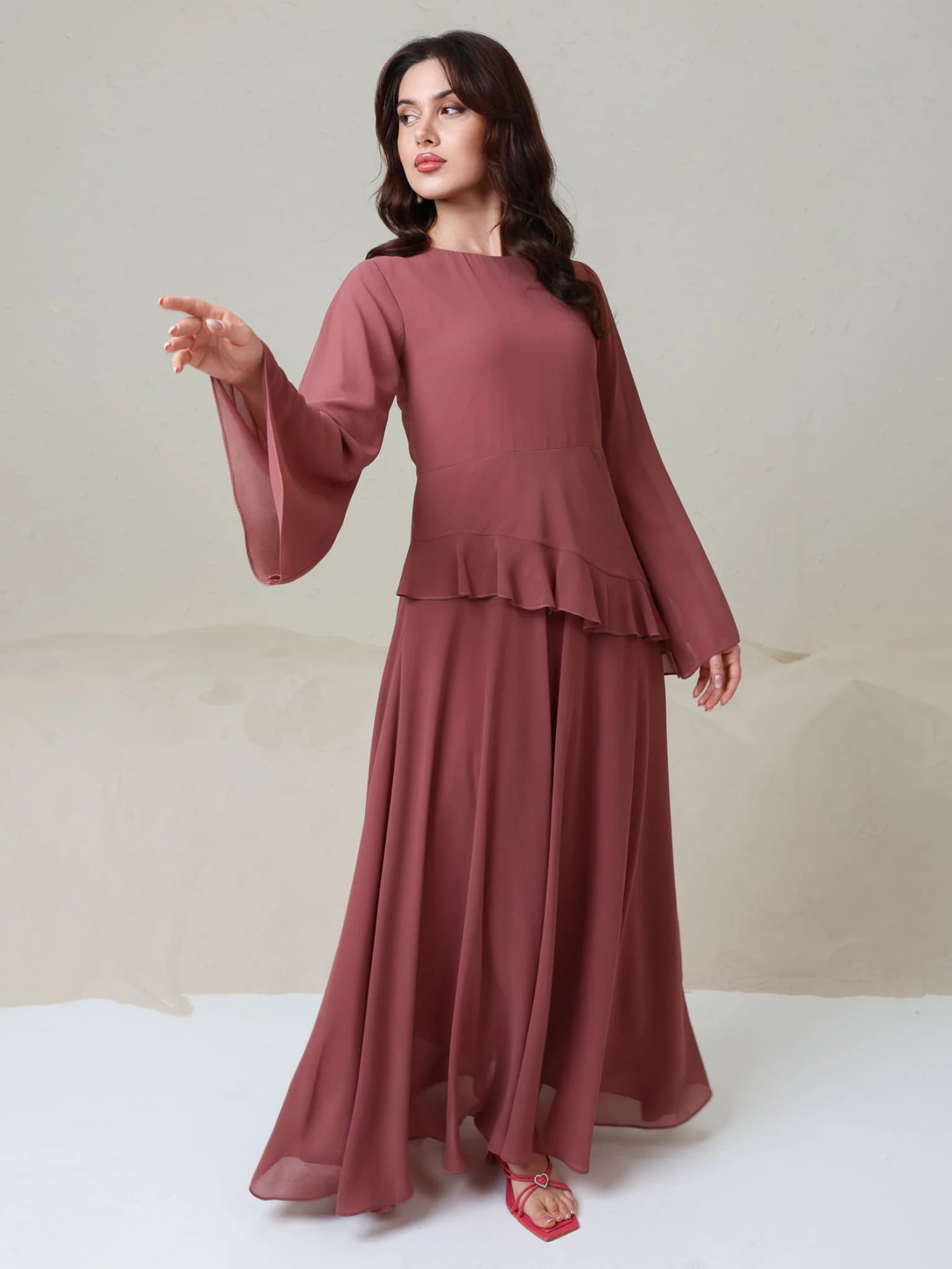 Elsie Mauve Solid Long Dress - Image 4