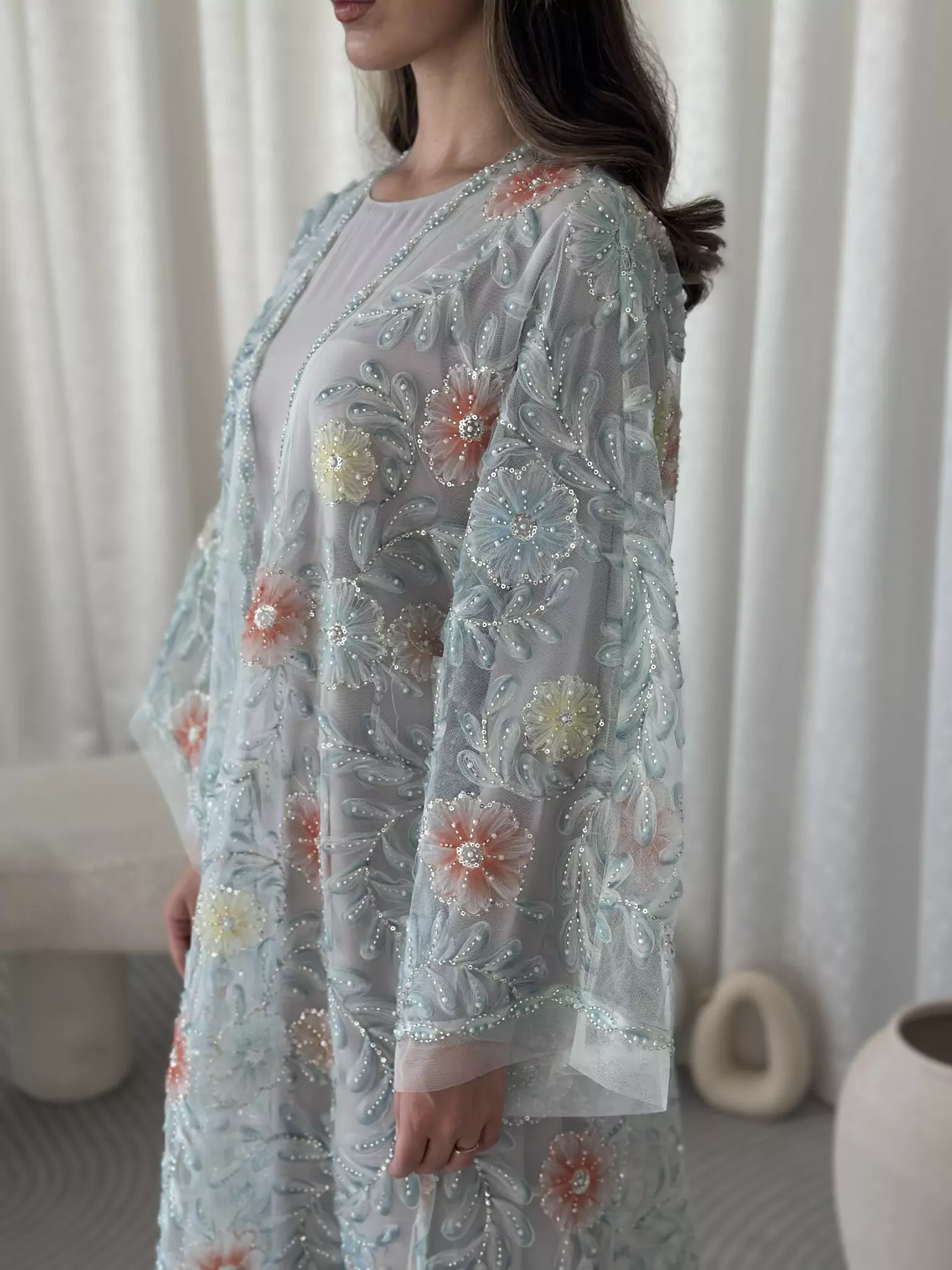 Embellished Luxury Abaya Upper Blue - Image 3