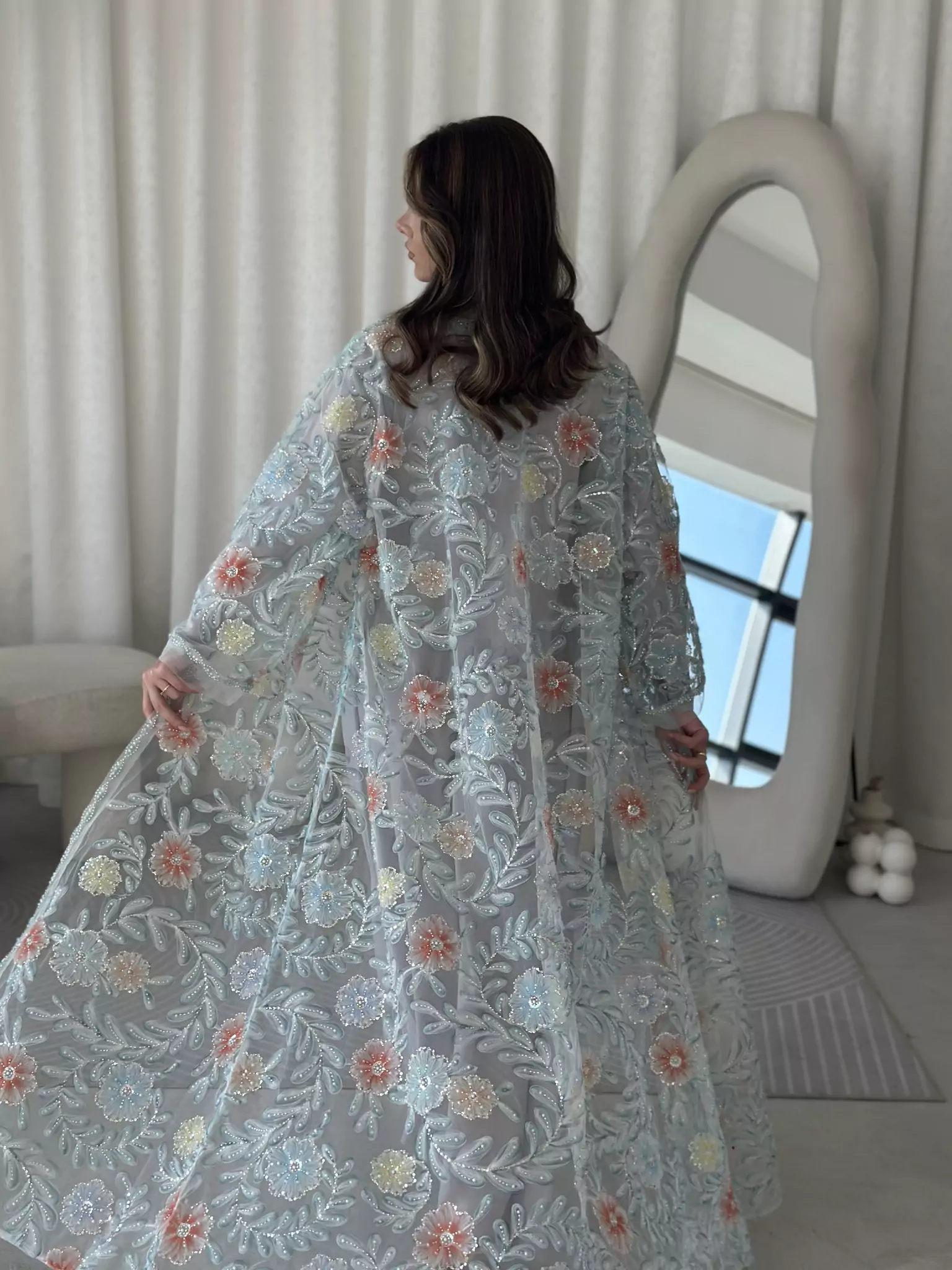 Embellished Luxury Abaya Upper Blue - Image 4