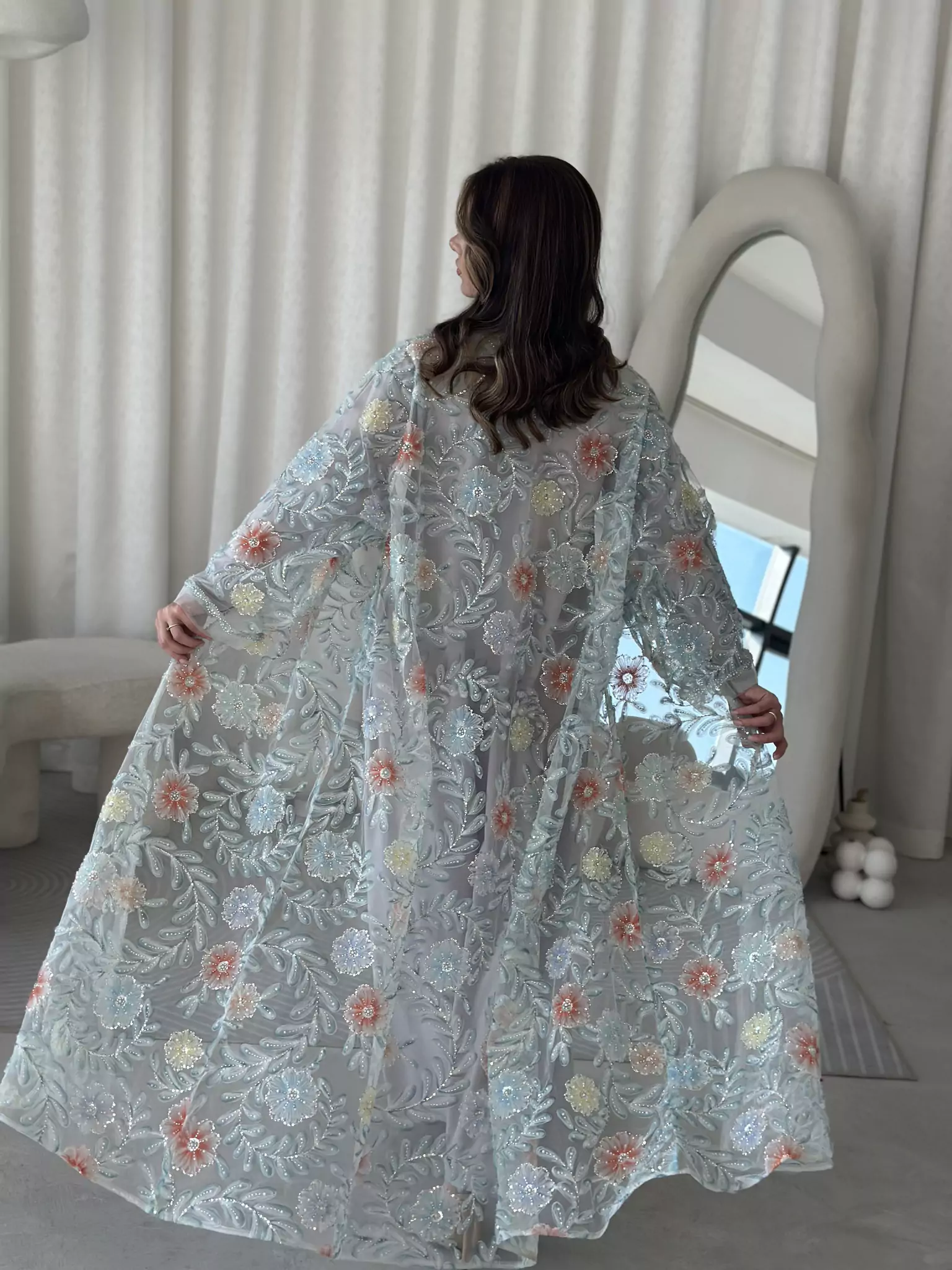 Embellished Luxury Abaya Upper Blue - Image 5