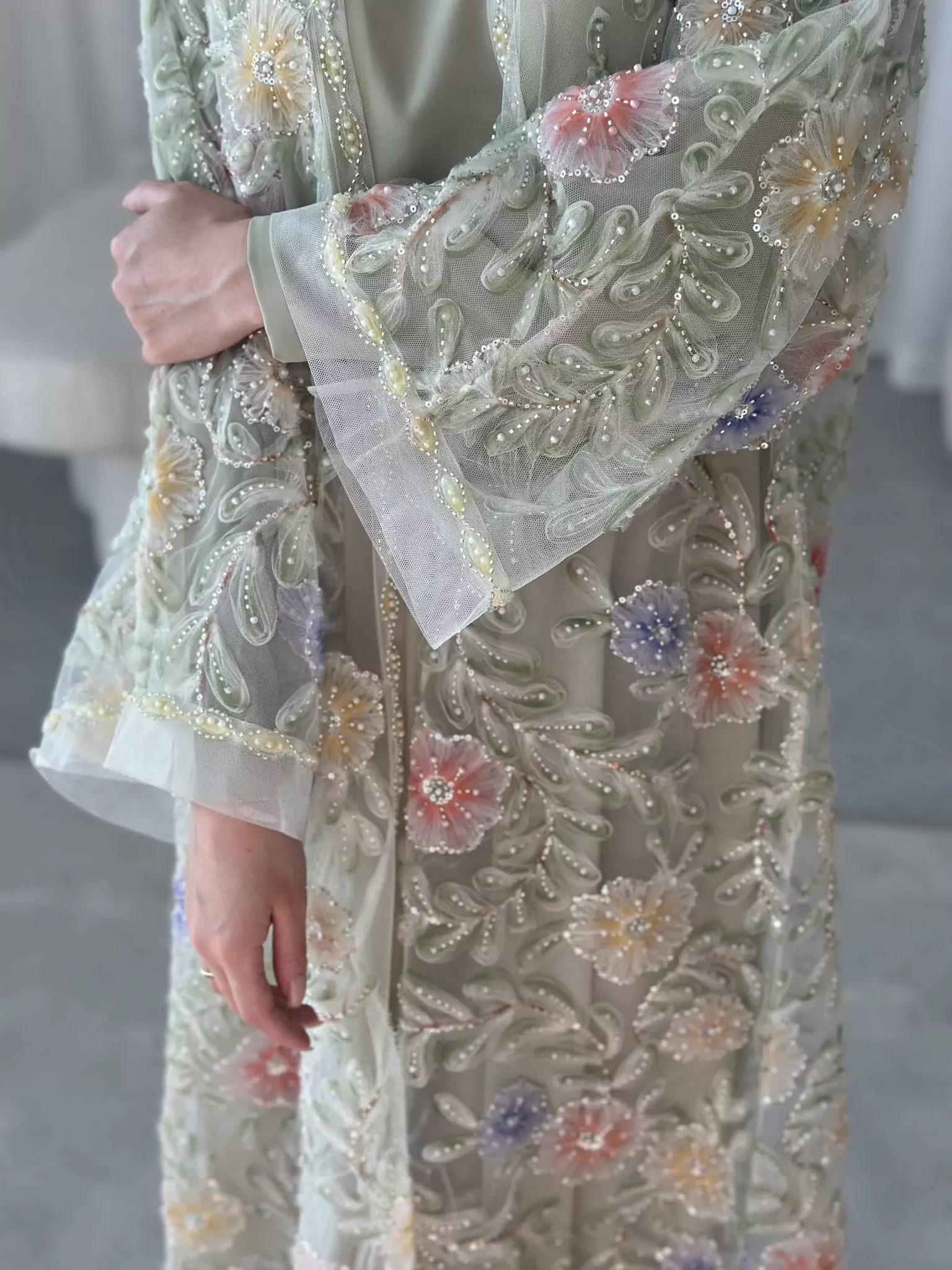 Embellished Luxury Abaya Upper Greeny Green - Image 4
