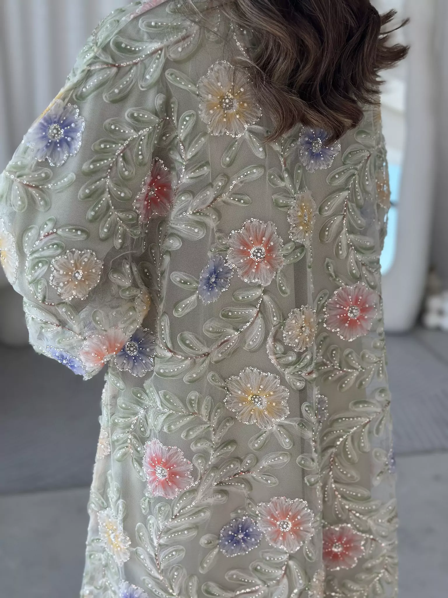 Embellished Luxury Abaya Upper Greeny Green - Image 6