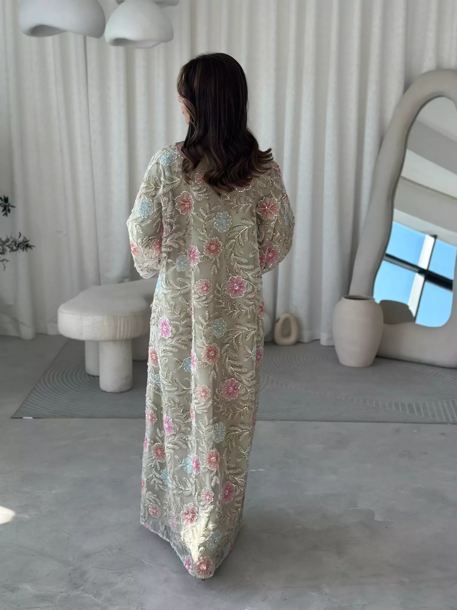 Embellished Luxury Abaya Upper Light Green - Image 4