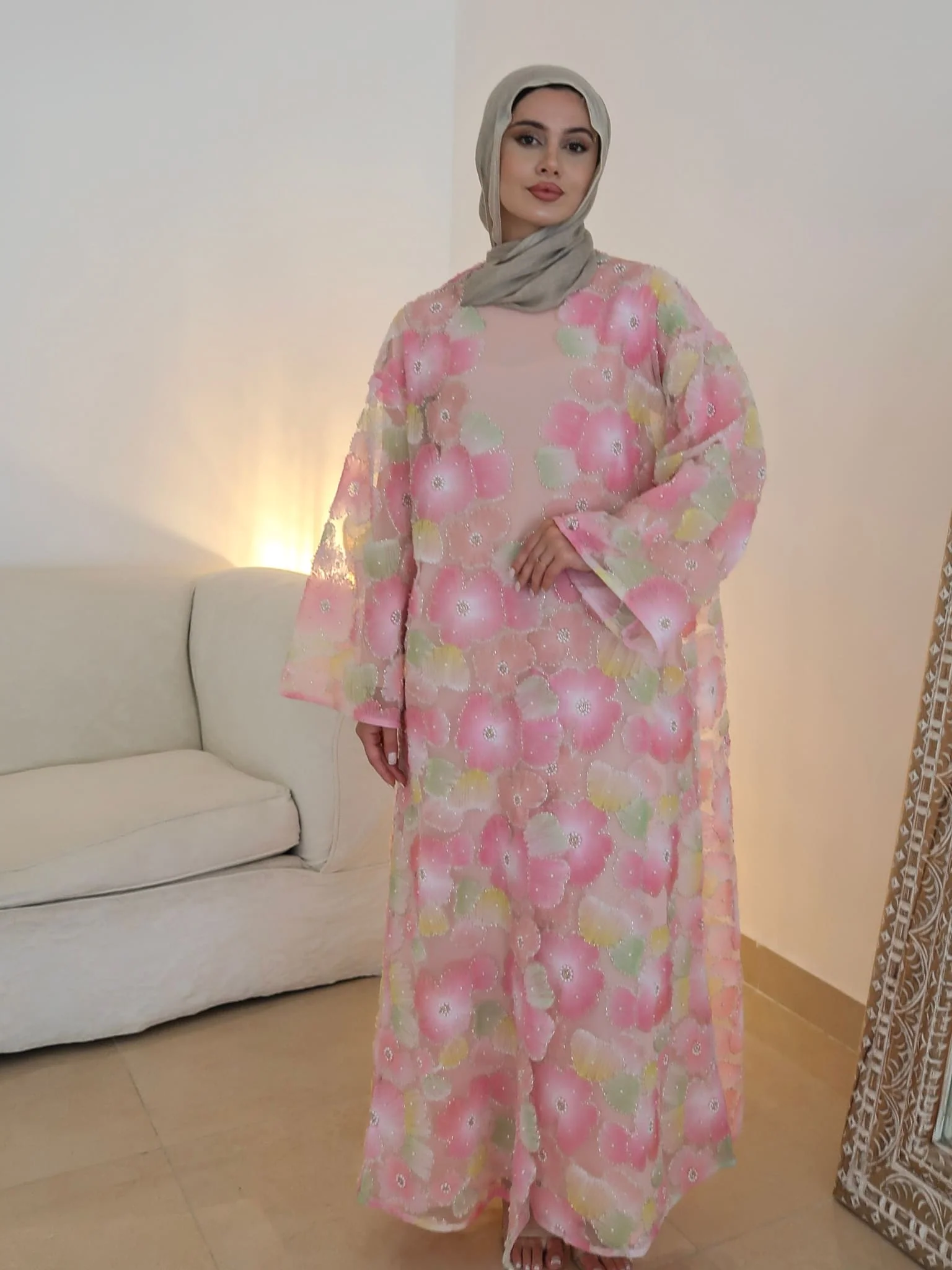 Embellished Luxury Petaline Pastel Abaya - Image 10