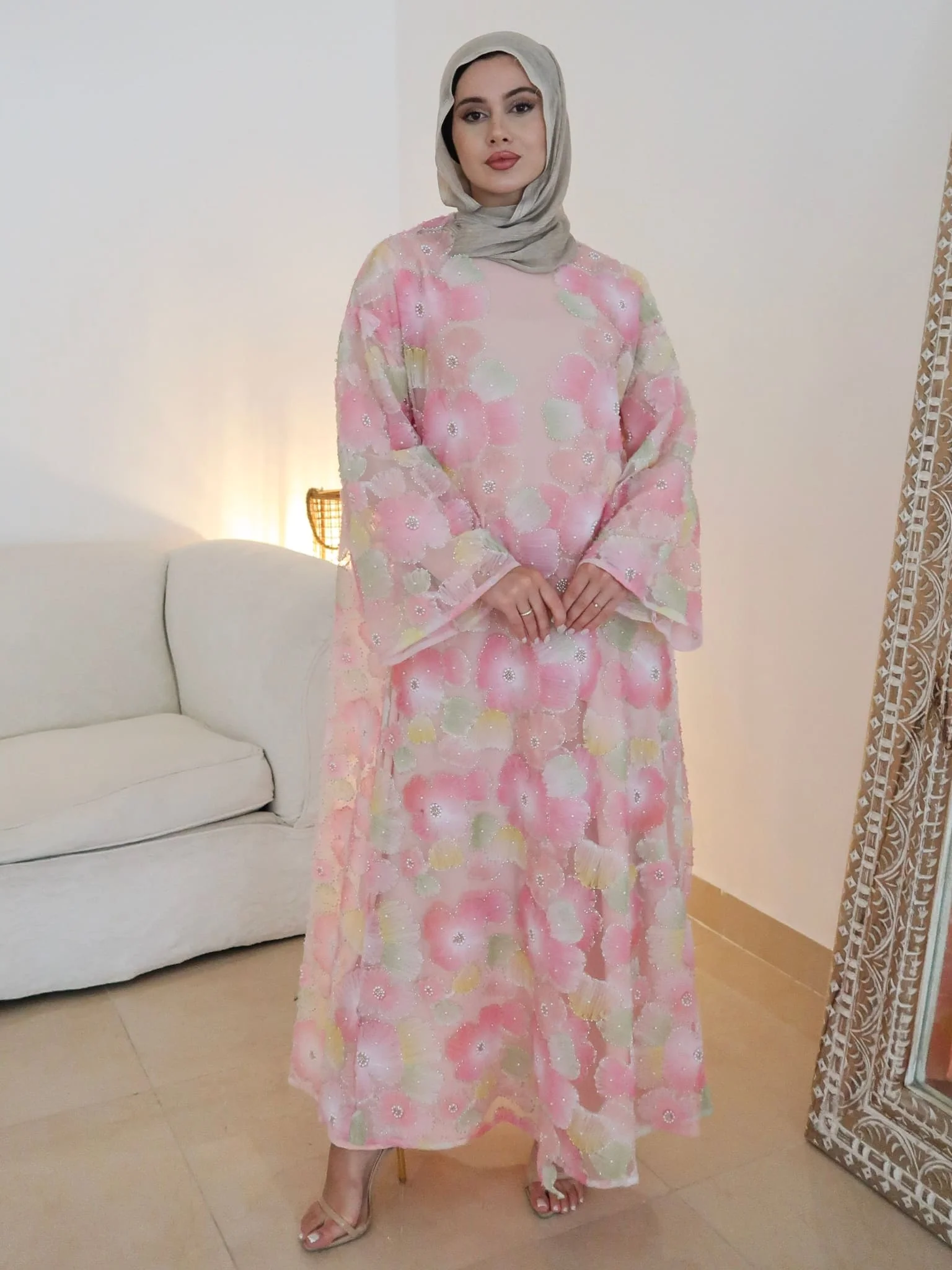 Embellished Luxury Petaline Pastel Abaya - Image 15