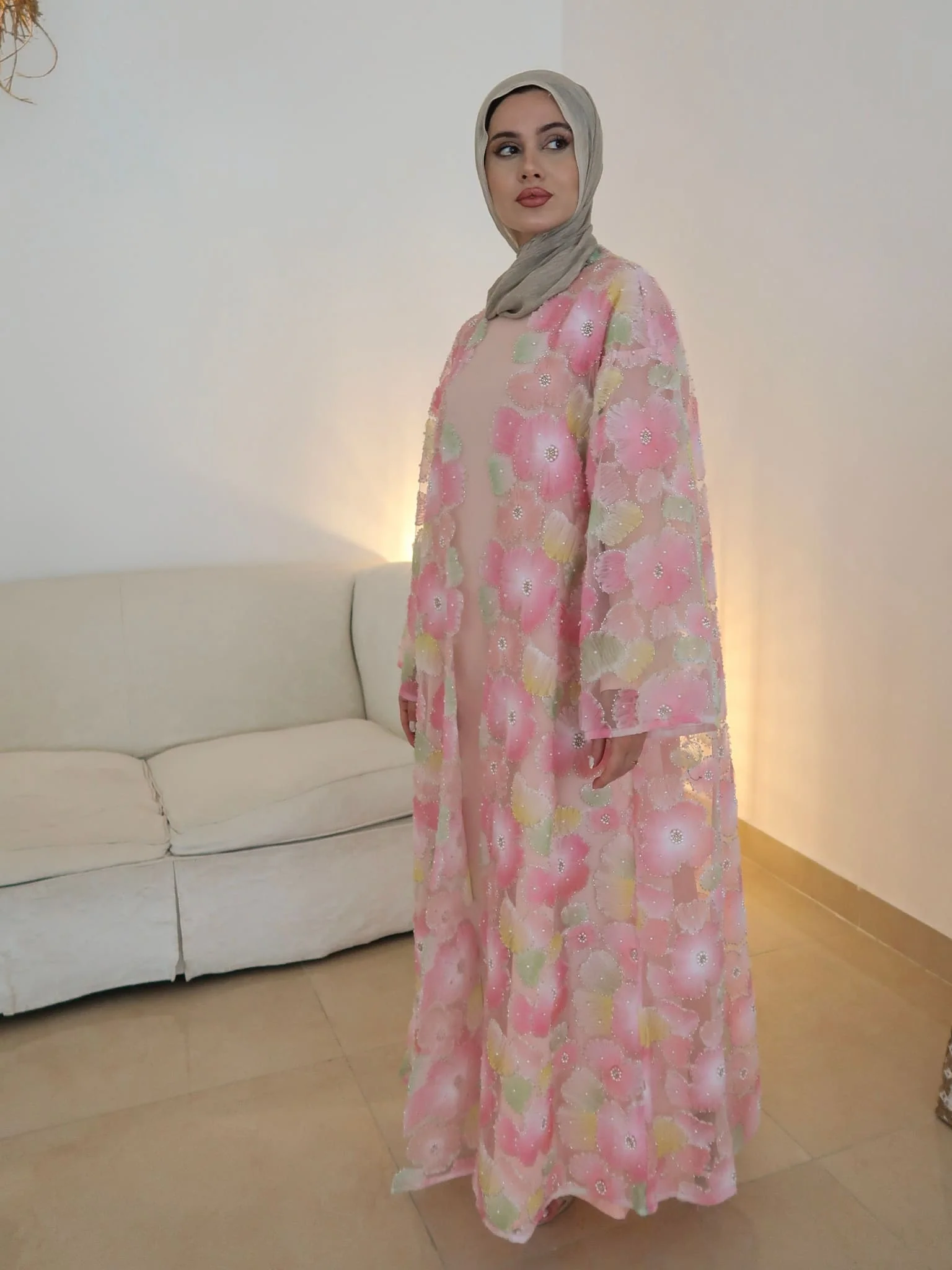 Embellished Luxury Petaline Pastel Abaya - Image 16