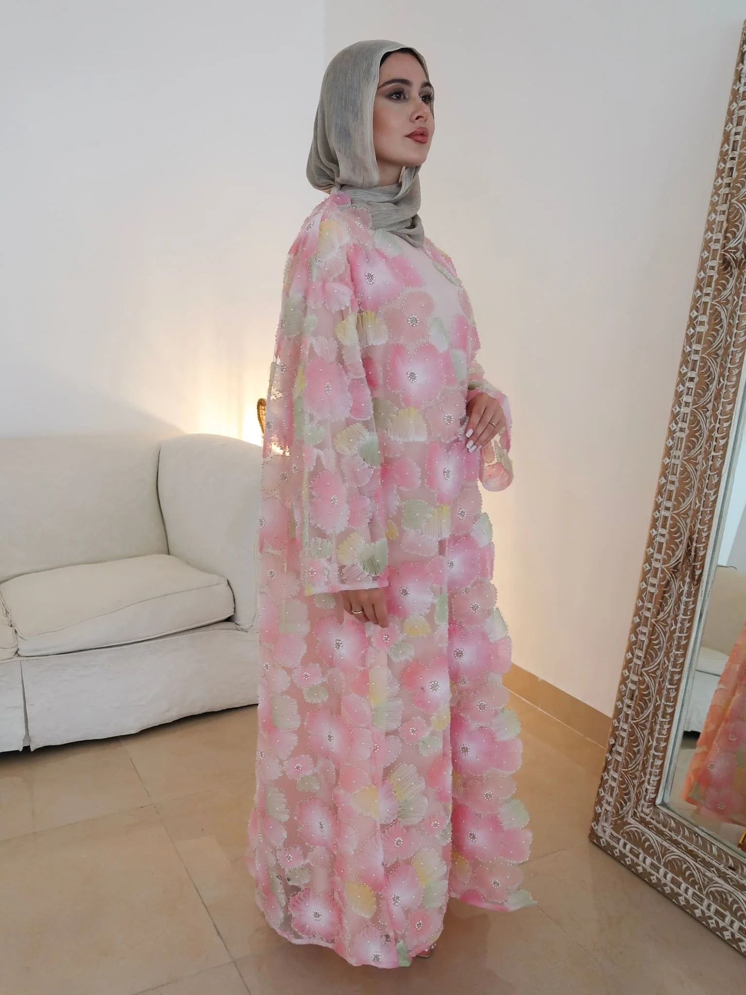 Embellished Luxury Petaline Pastel Abaya - Image 17