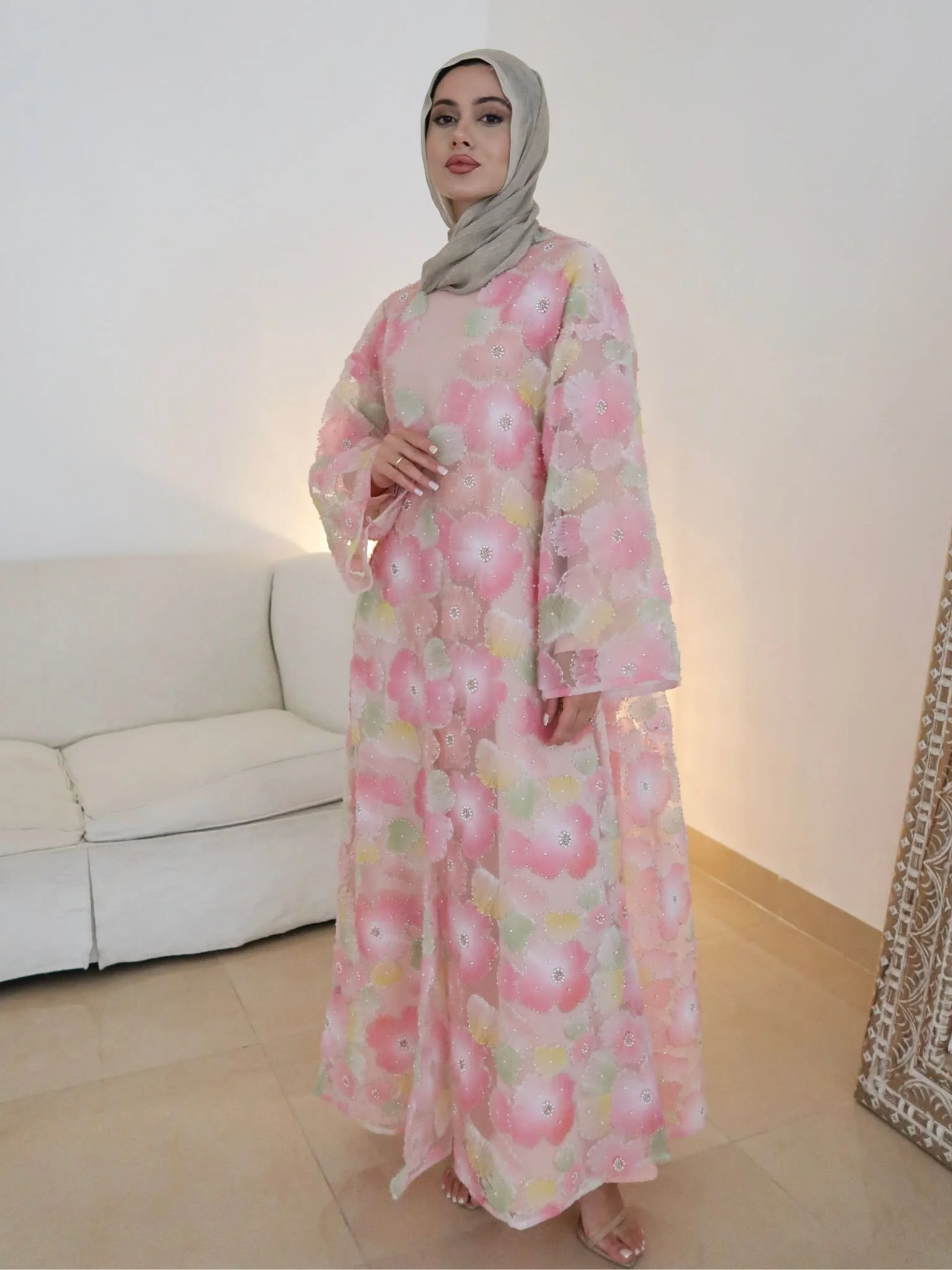 Embellished Luxury Petaline Pastel Abaya - Image 18