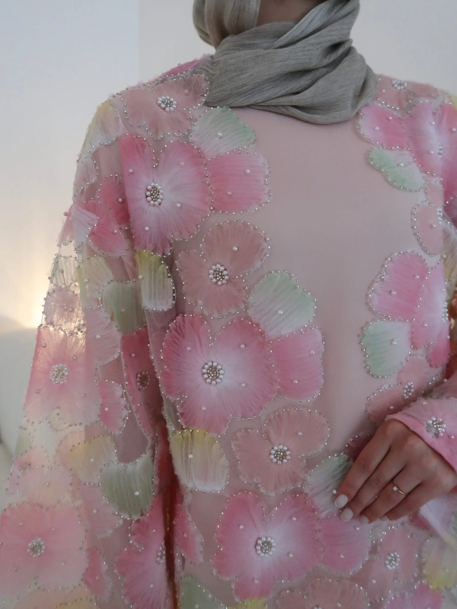 Embellished Luxury Petaline Pastel Abaya - Image 2