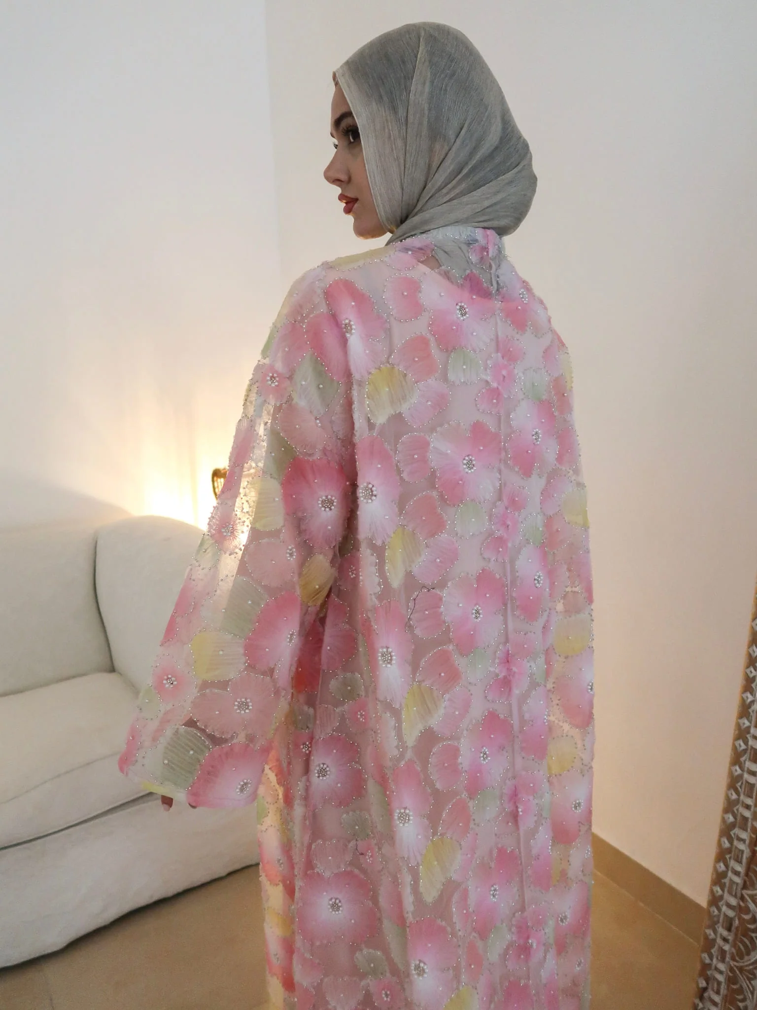 Embellished Luxury Petaline Pastel Abaya - Image 3