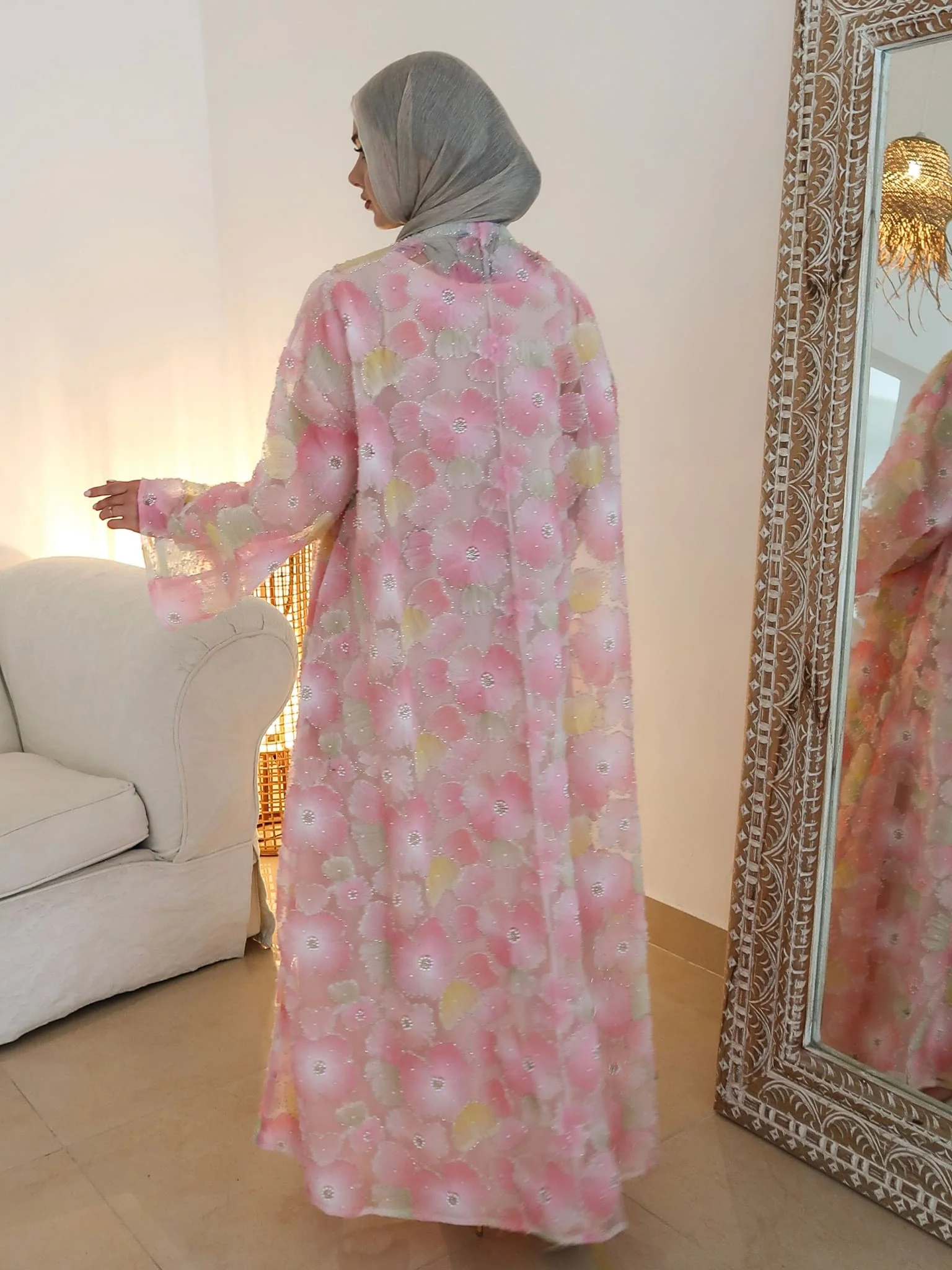 Embellished Luxury Petaline Pastel Abaya - Image 4