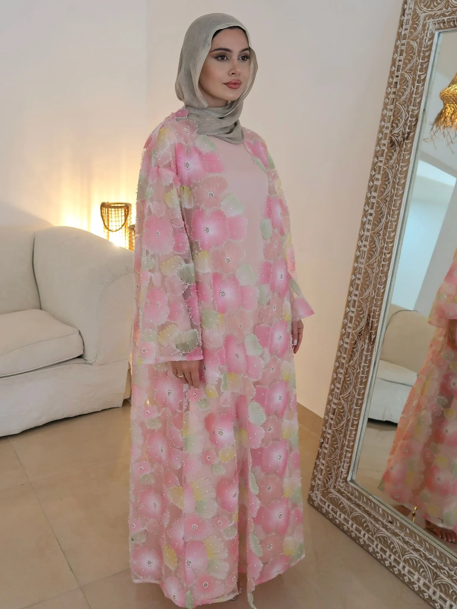 Embellished Luxury Petaline Pastel Abaya - Image 5