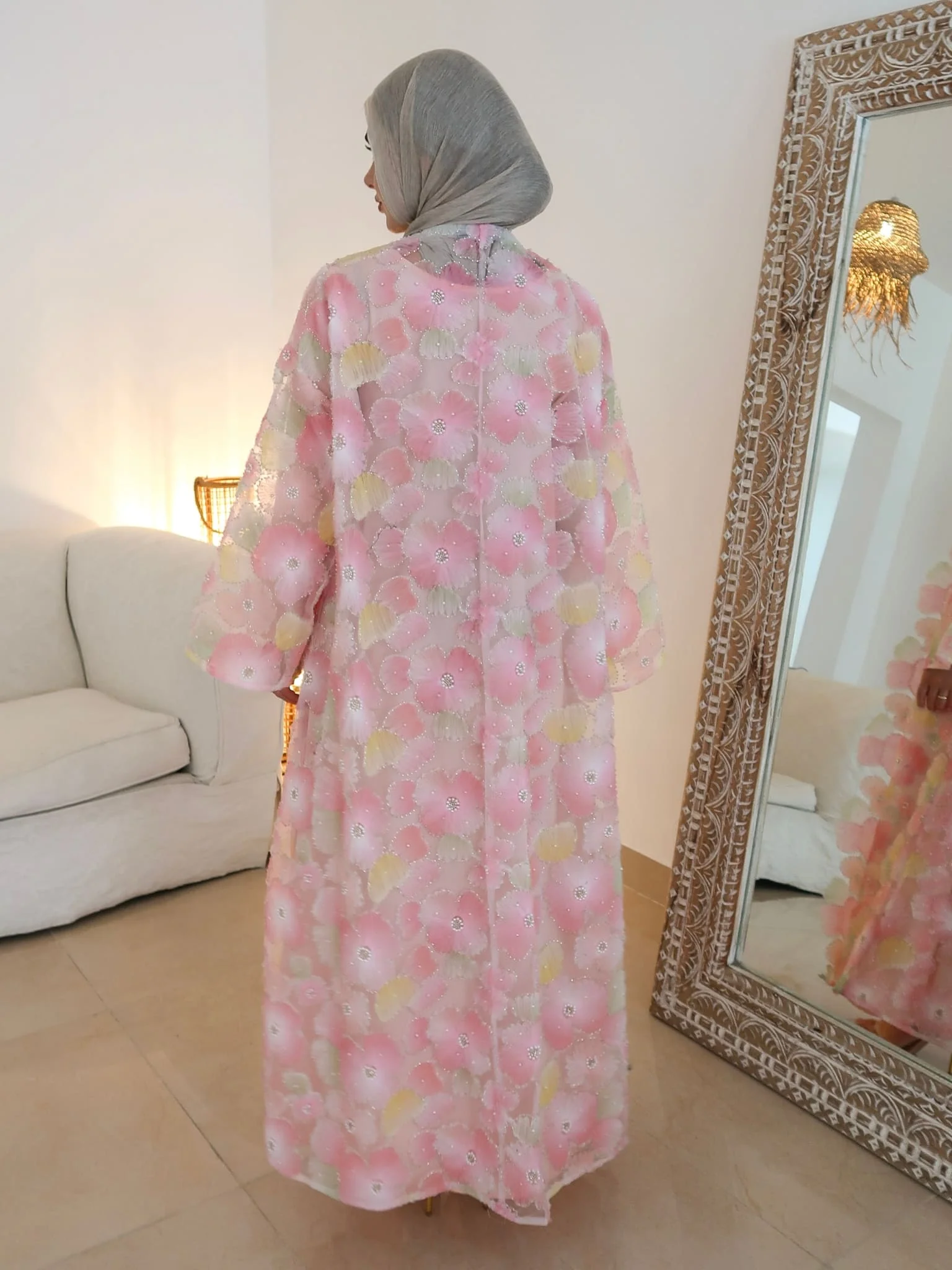 Embellished Luxury Petaline Pastel Abaya - Image 6