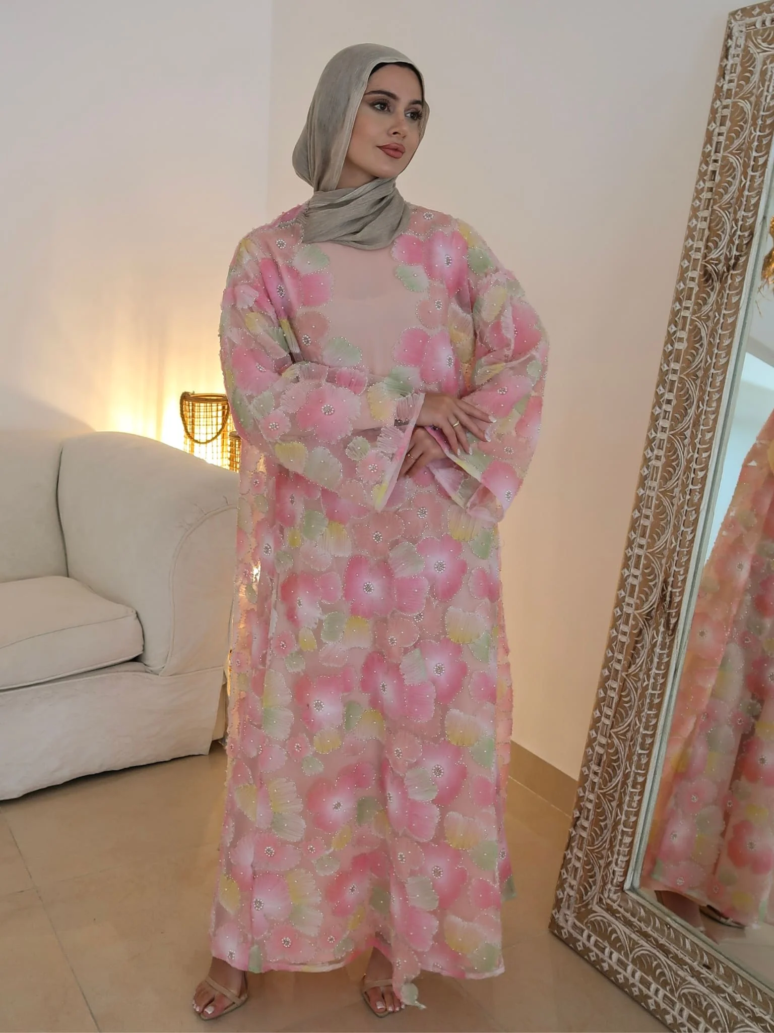 Embellished Luxury Petaline Pastel Abaya - Image 7