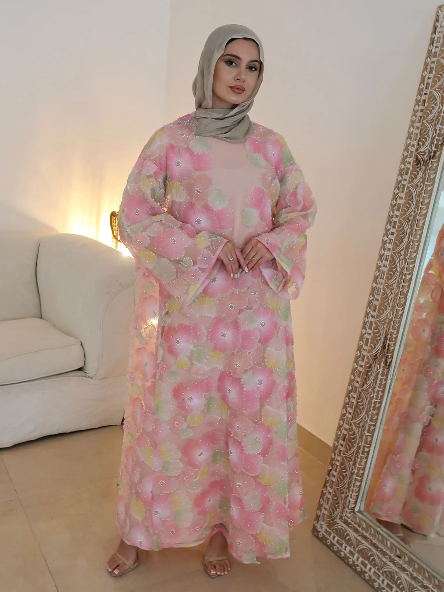 Embellished Luxury Petaline Pastel Abaya - Image 8