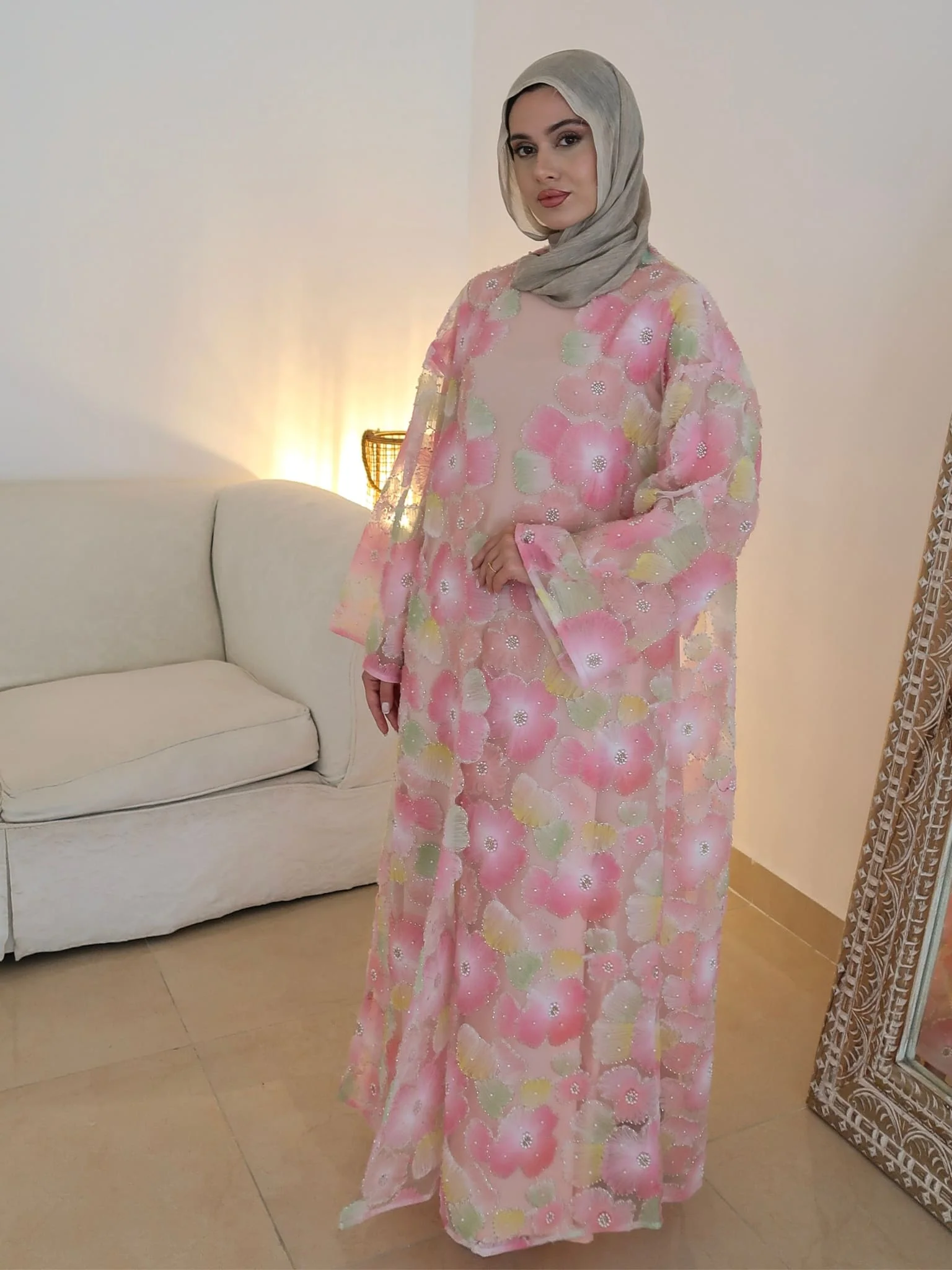Embellished Luxury Petaline Pastel Abaya - Image 9