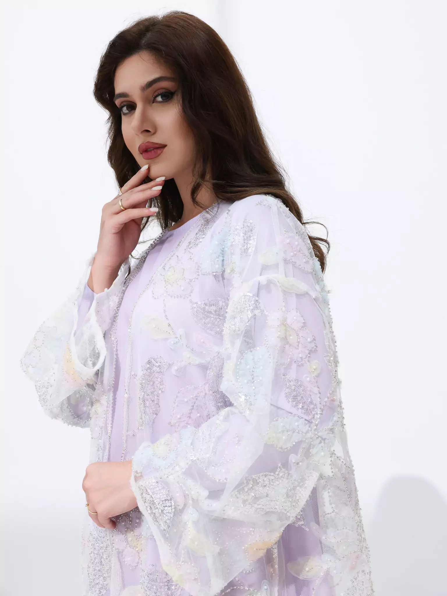 Embellished Luxury Abaya Pastel Floral - Image 5