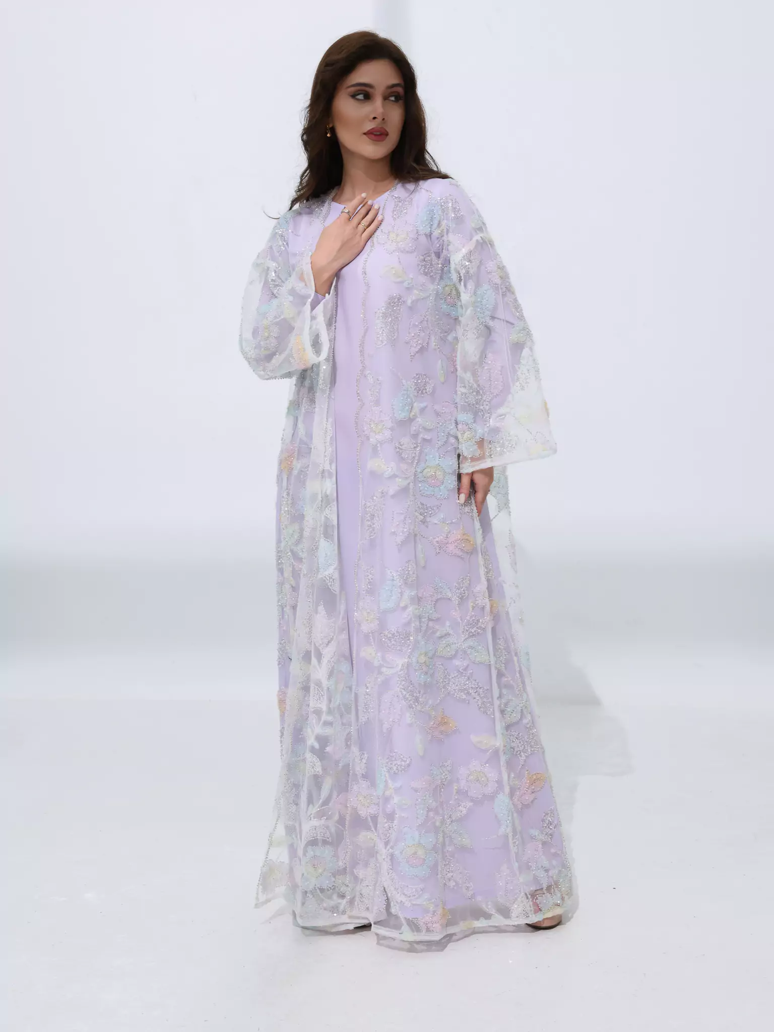 Embellished Luxury Abaya Pastel Floral - Image 7