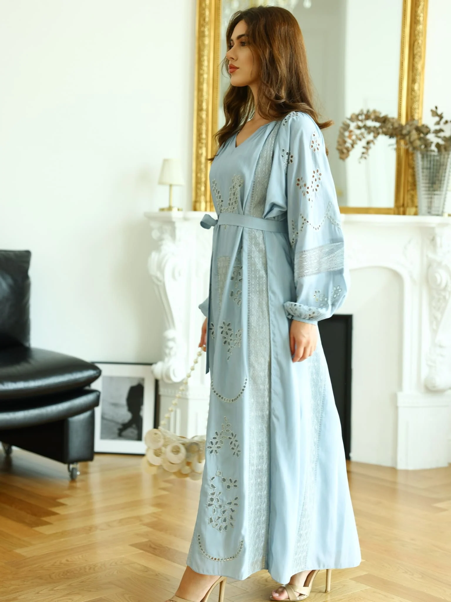 Emelith Pastel Blue Cutwork Panel Dress - Image 5