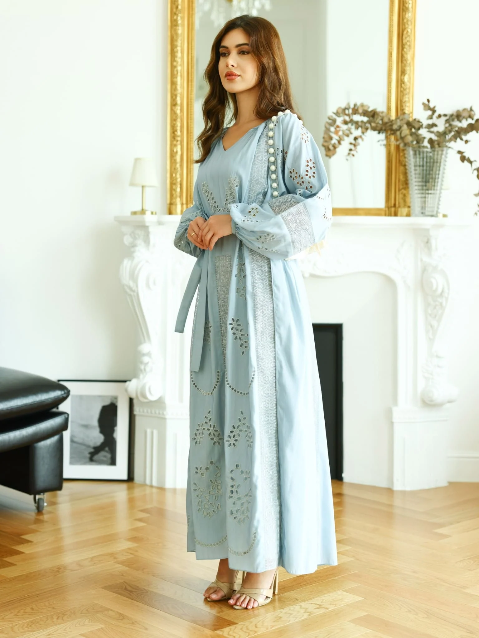 Emelith Pastel Blue Cutwork Panel Dress - Image 6