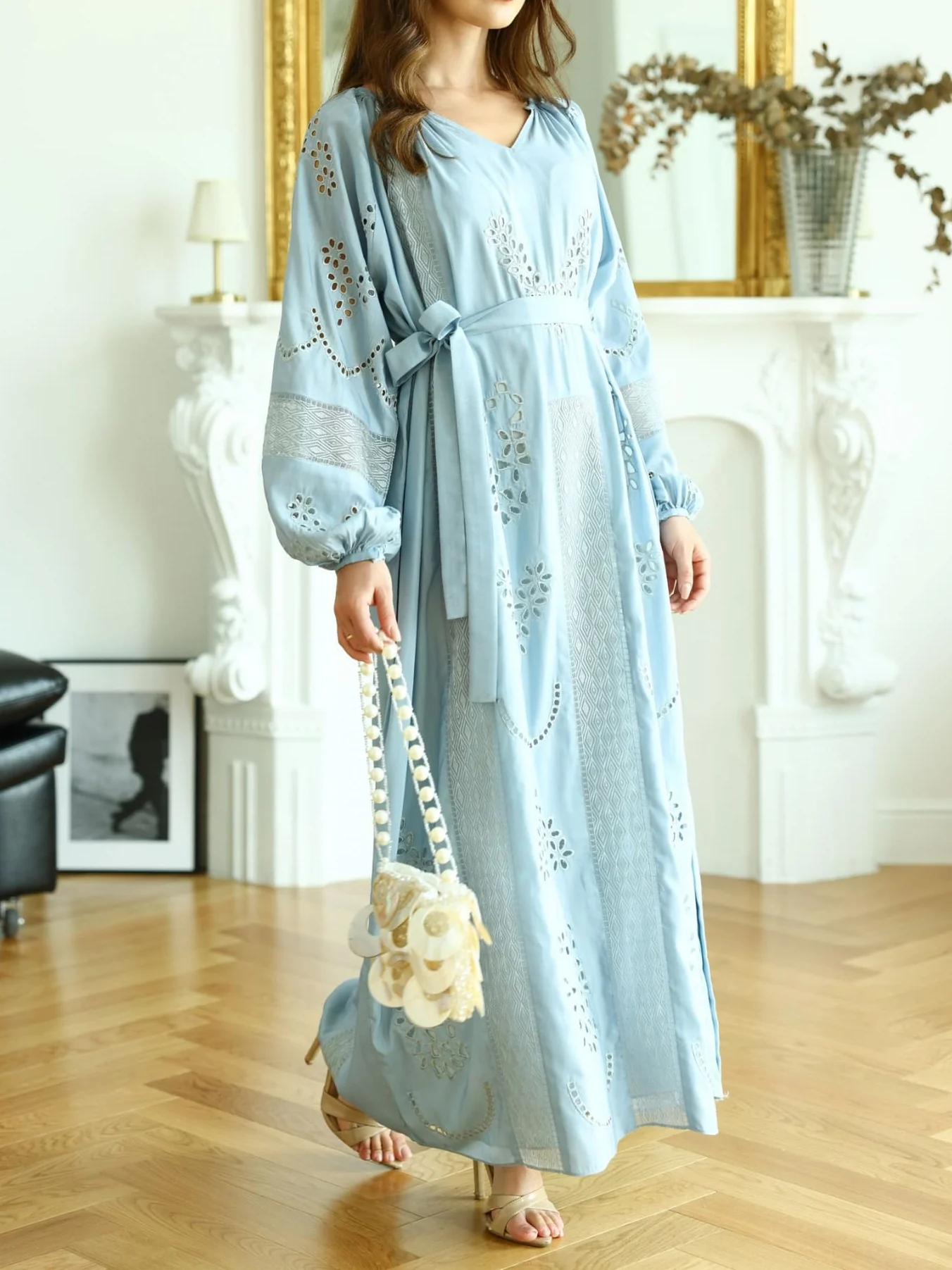 Emelith Pastel Blue Cutwork Panel Dress - Image 7
