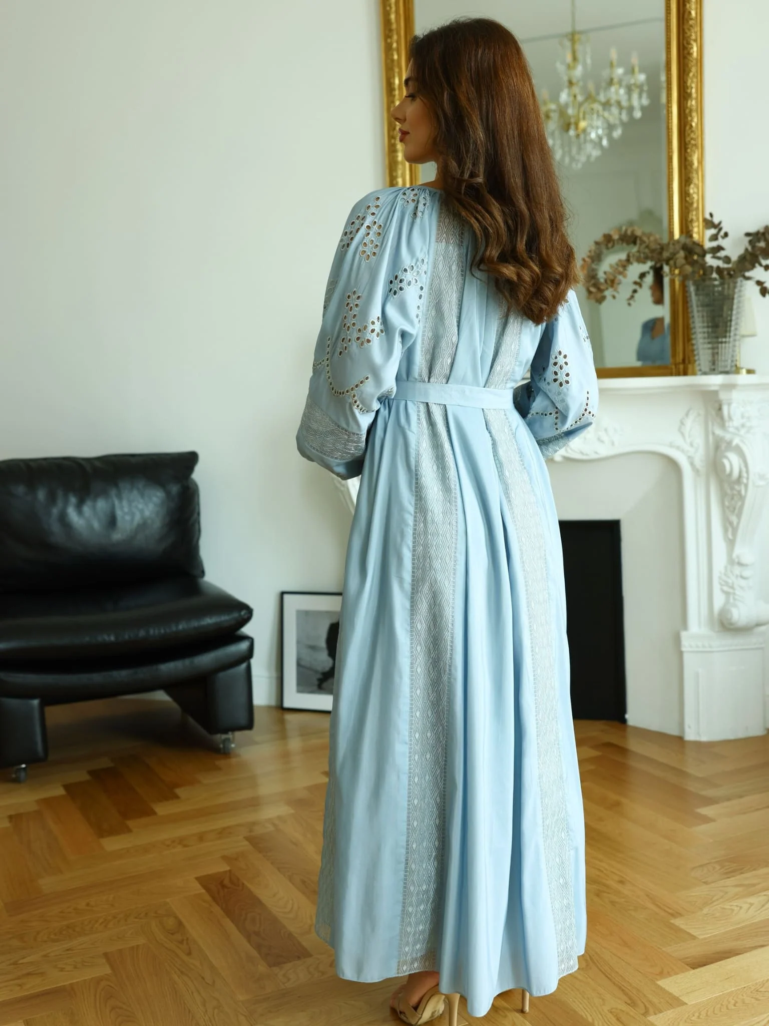Emelith Pastel Blue Cutwork Panel Dress - Image 8